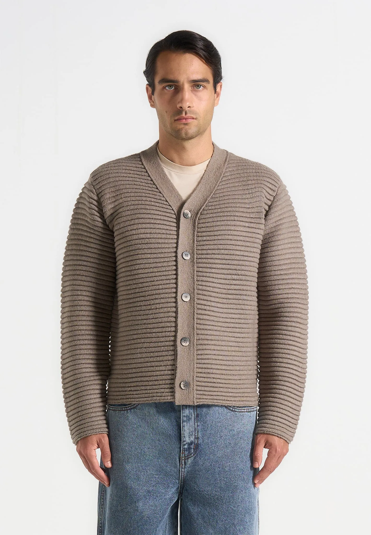 Anton - Ribbed Knit Cardigan - Taupe sold by Maniere De Voir product image thumbnail 4