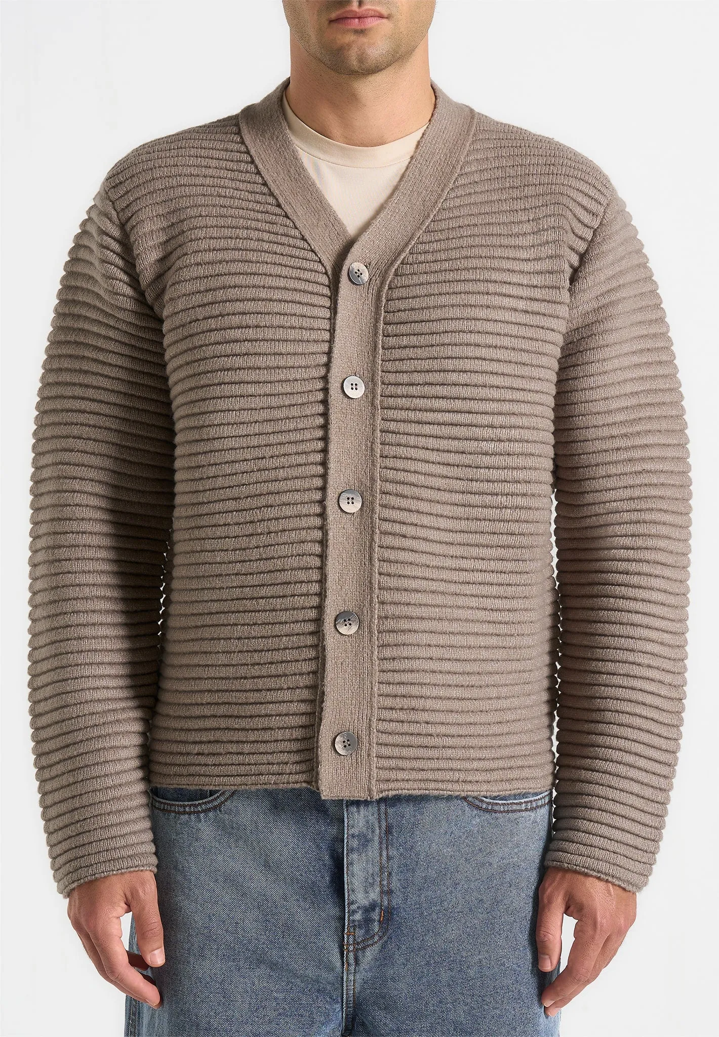 Anton - Ribbed Knit Cardigan - Taupe sold by Maniere De Voir product image thumbnail 3