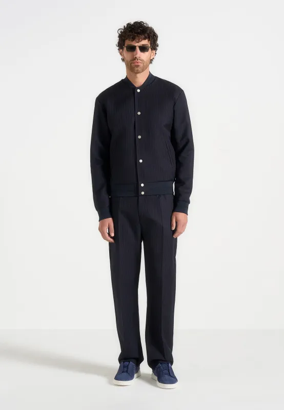 Savin - Pinstripe Bomber Jacket - Navy sold by Maniere De Voir