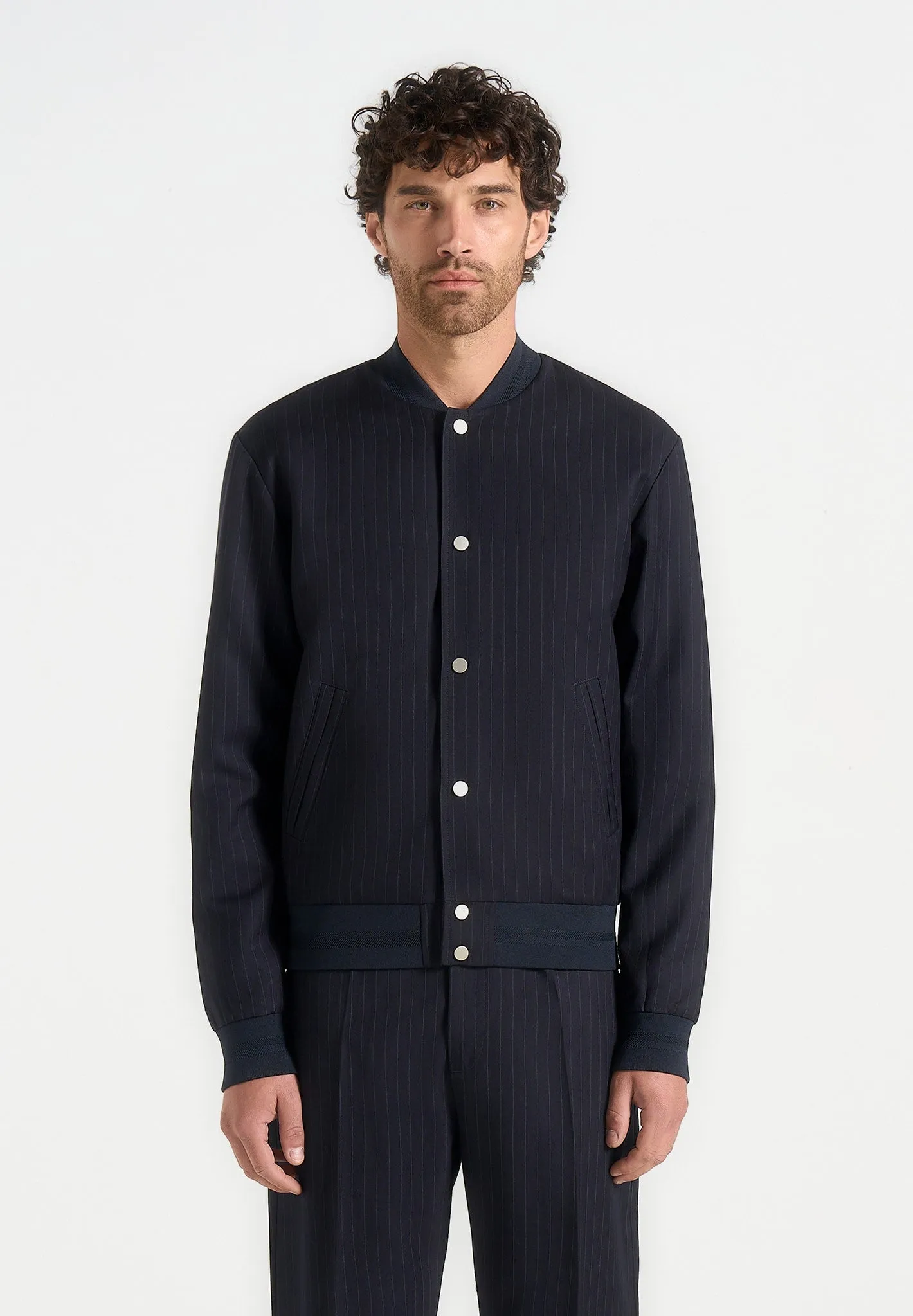 Savin - Pinstripe Bomber Jacket - Navy sold by Maniere De Voir product image thumbnail 2