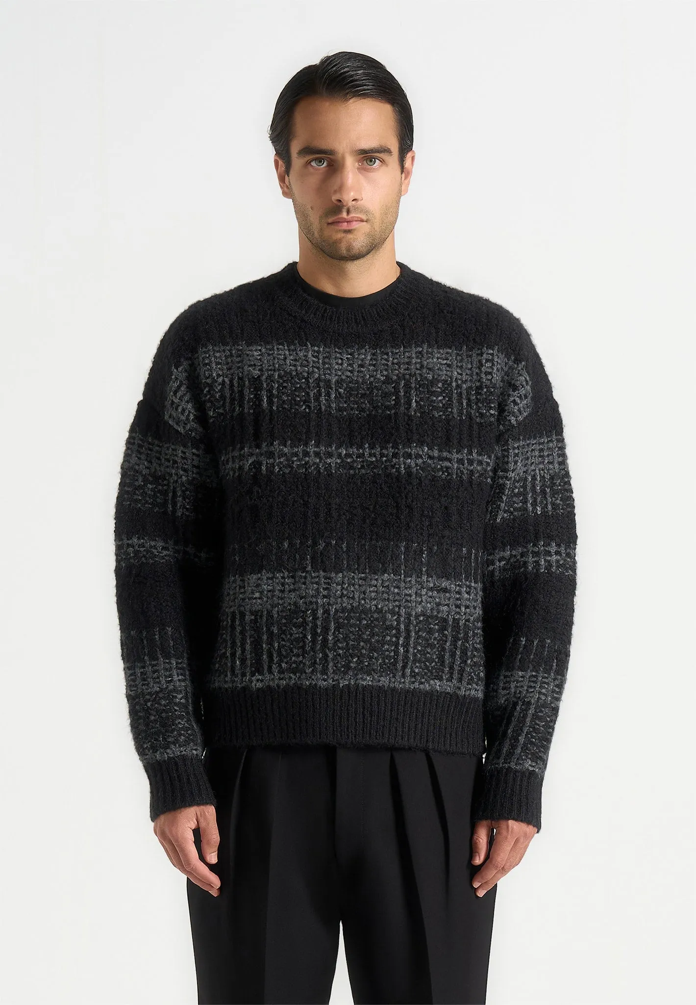 Ayden - Check Wool Knit Jumper - Black/Grey sold by Maniere De Voir product image thumbnail 4