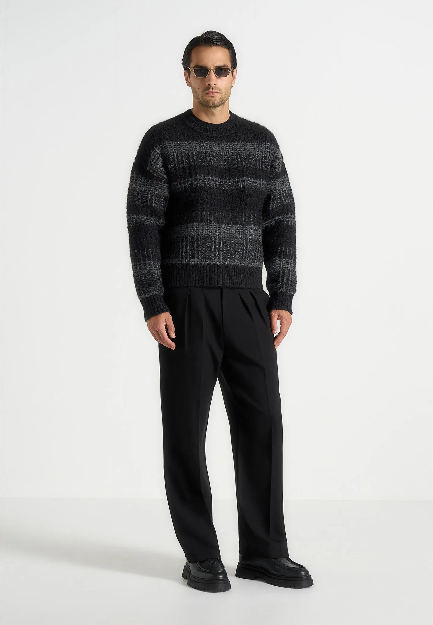 Ayden - Check Wool Knit Jumper - Black/Grey sold by Maniere De Voir