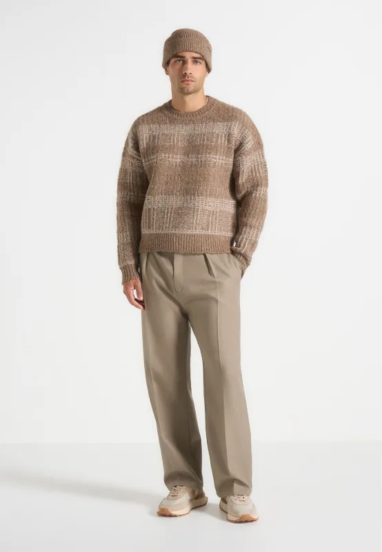 Ayden - Check Wool Knit Jumper - Taupe/Beige sold by Maniere De Voir