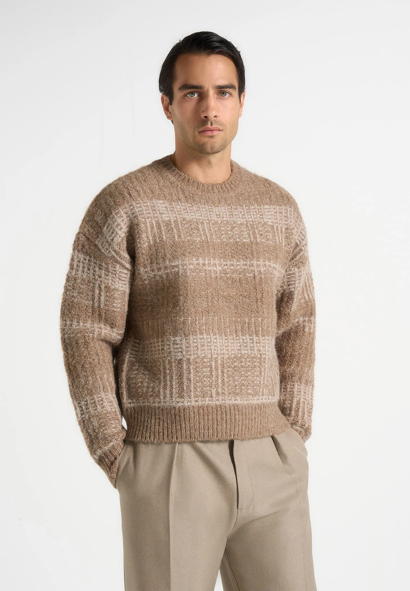 Ayden - Check Wool Knit Jumper - Taupe/Beige sold by Maniere De Voir product image thumbnail 2