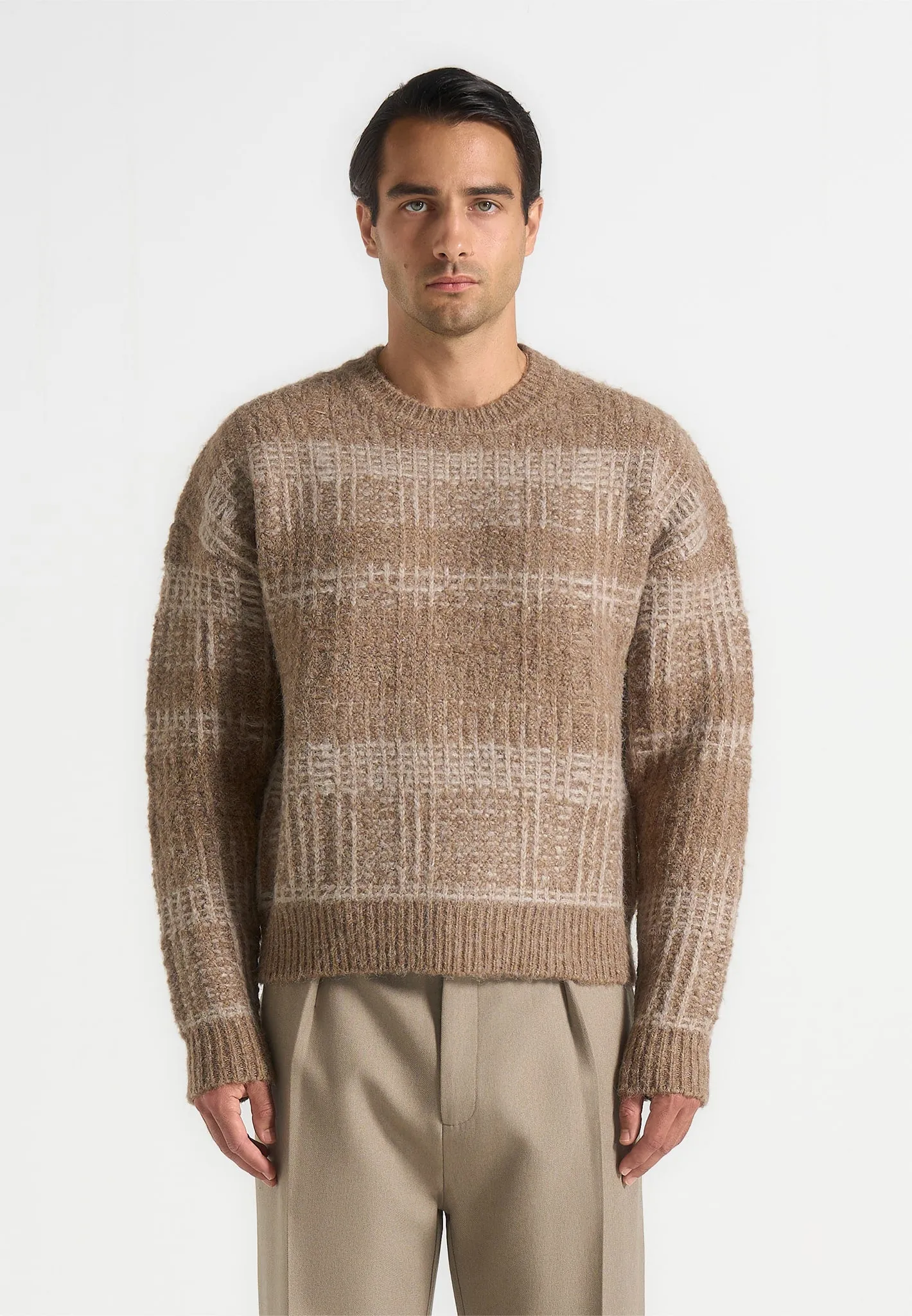 Ayden - Check Wool Knit Jumper - Taupe/Beige sold by Maniere De Voir product image thumbnail 4