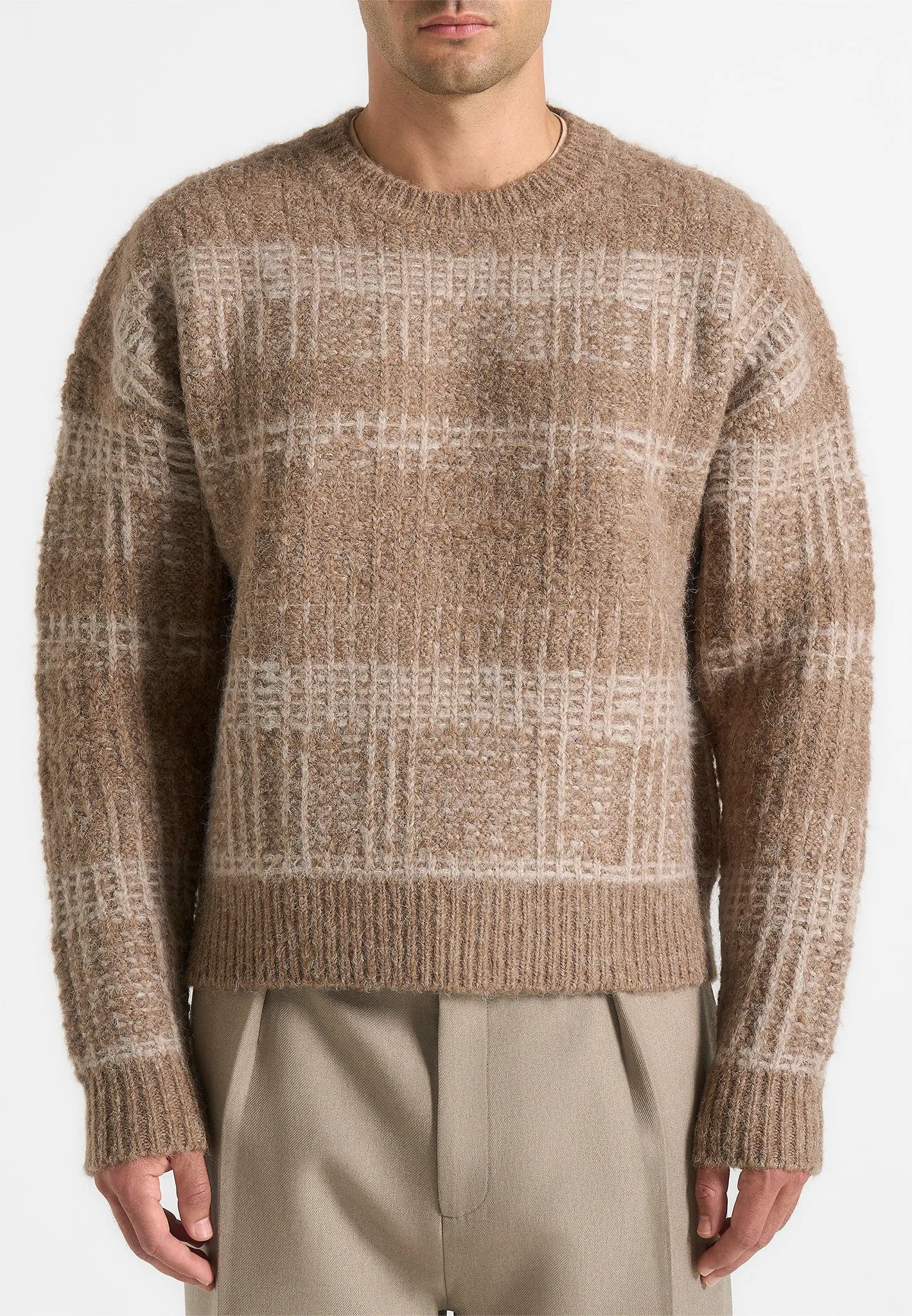 Ayden - Check Wool Knit Jumper - Taupe/Beige sold by Maniere De Voir product image thumbnail 3