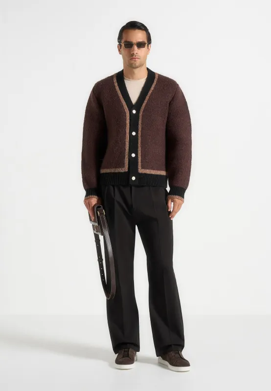 Elon - Wool Knit Contrast Cardigan - Brown sold by Maniere De Voir