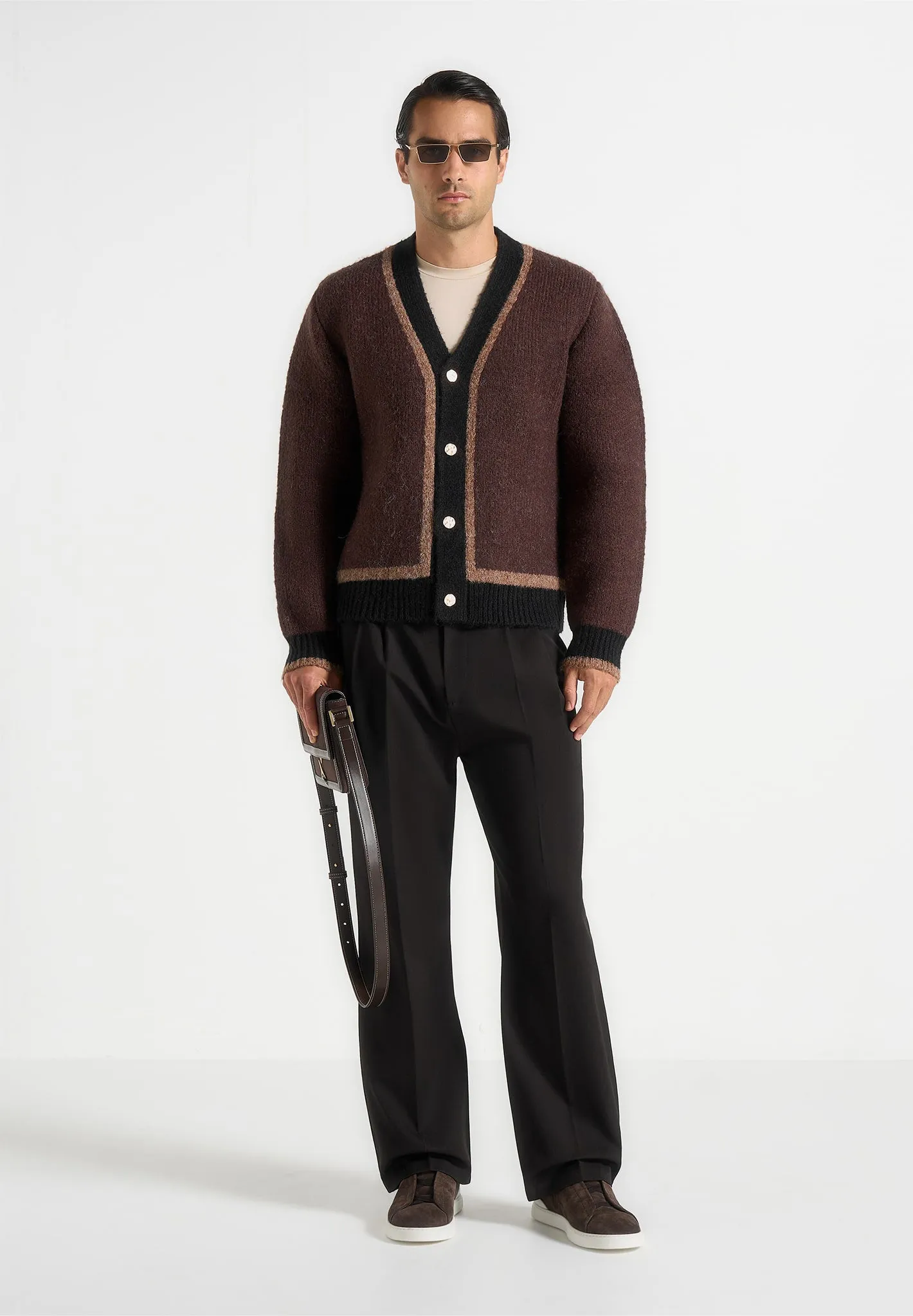 Elon - Wool Knit Contrast Cardigan - Brown sold by Maniere De Voir