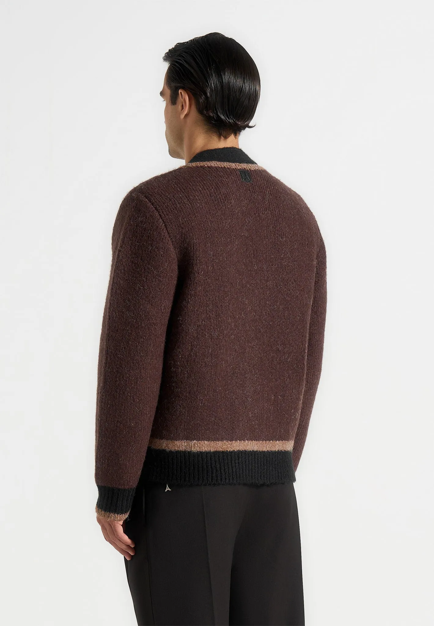 Elon - Wool Knit Contrast Cardigan - Brown sold by Maniere De Voir product image thumbnail 5