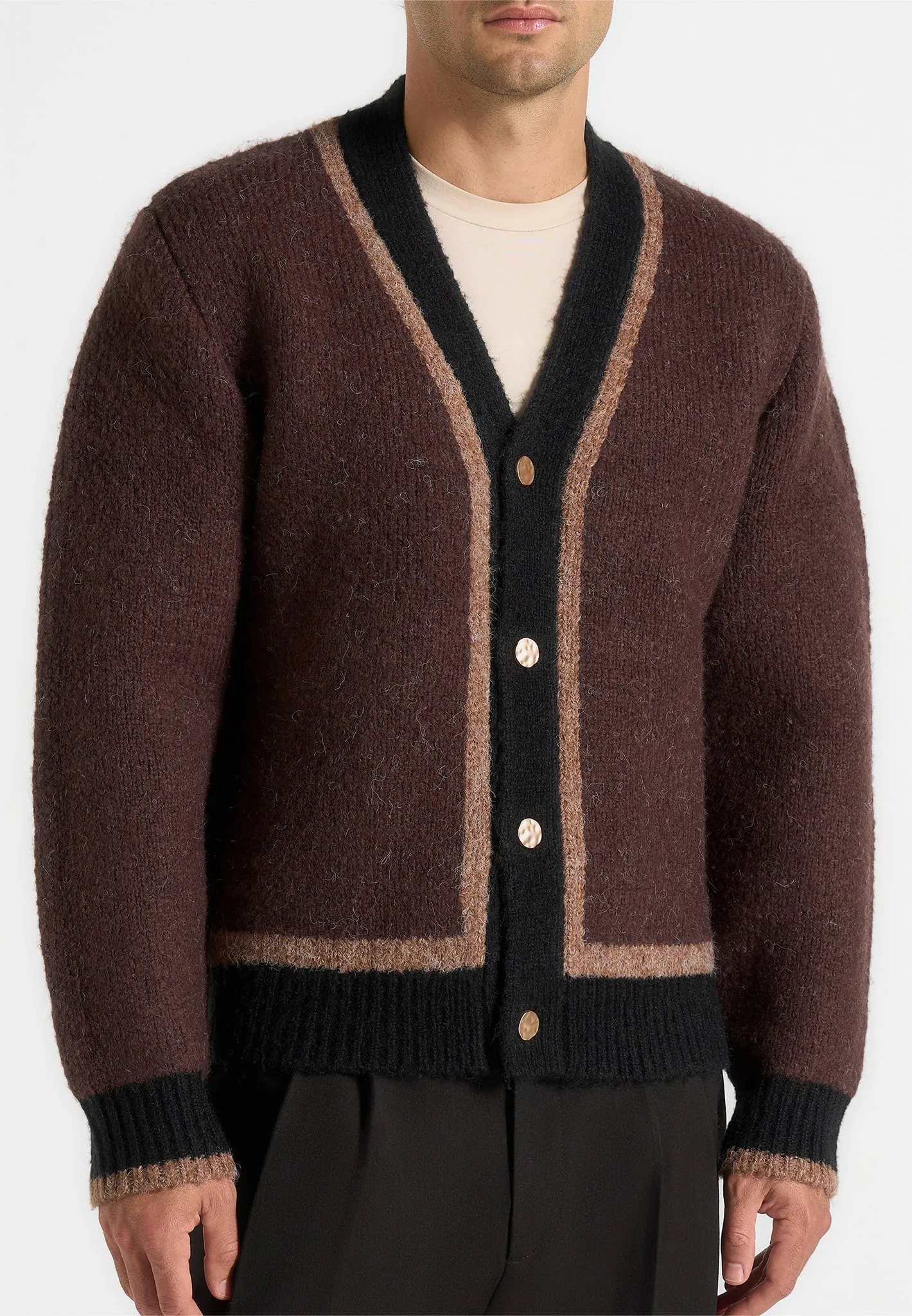 Elon - Wool Knit Contrast Cardigan - Brown sold by Maniere De Voir product image thumbnail 3