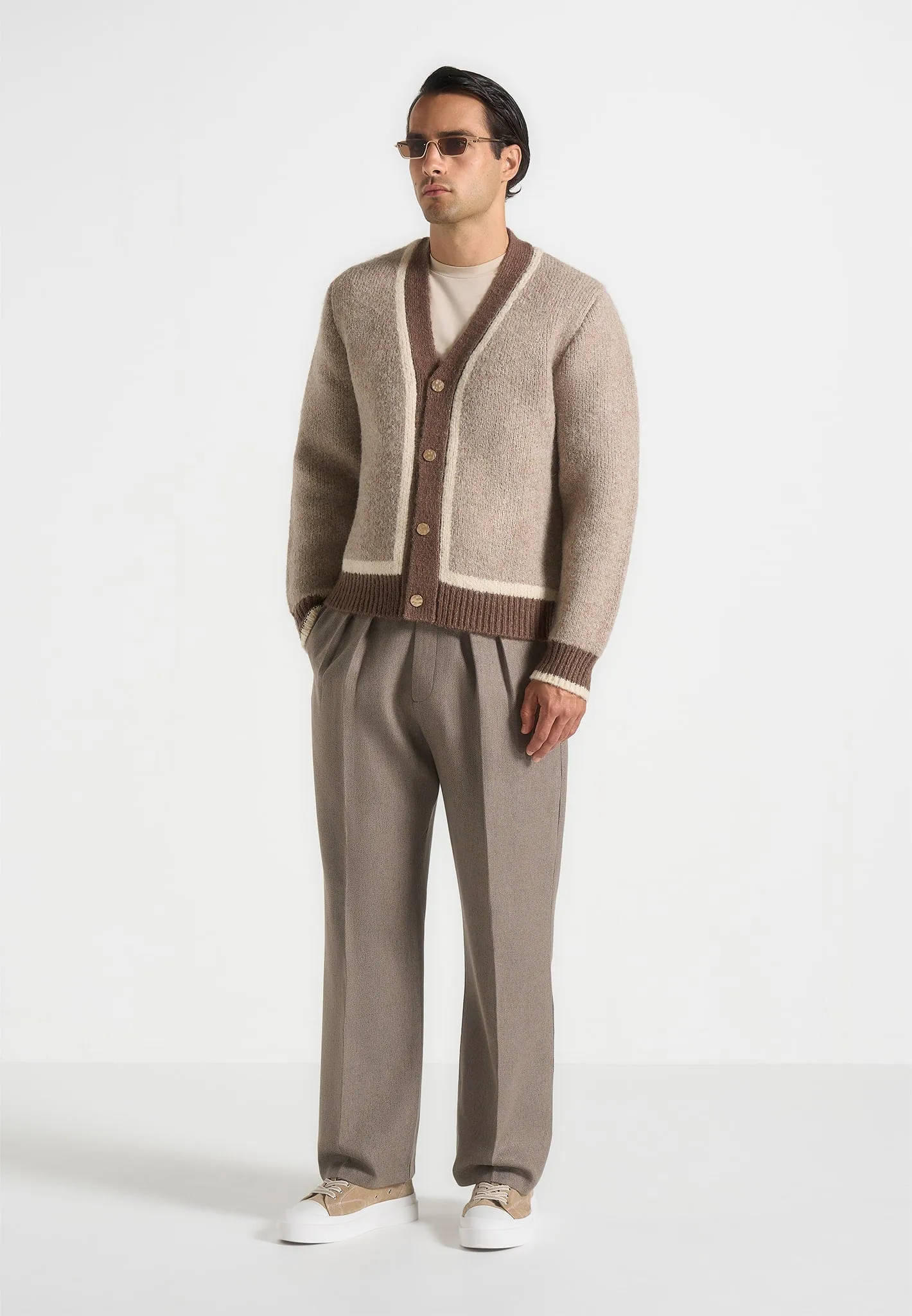 Elon - Wool Knit Contrast Cardigan - Beige sold by Maniere De Voir