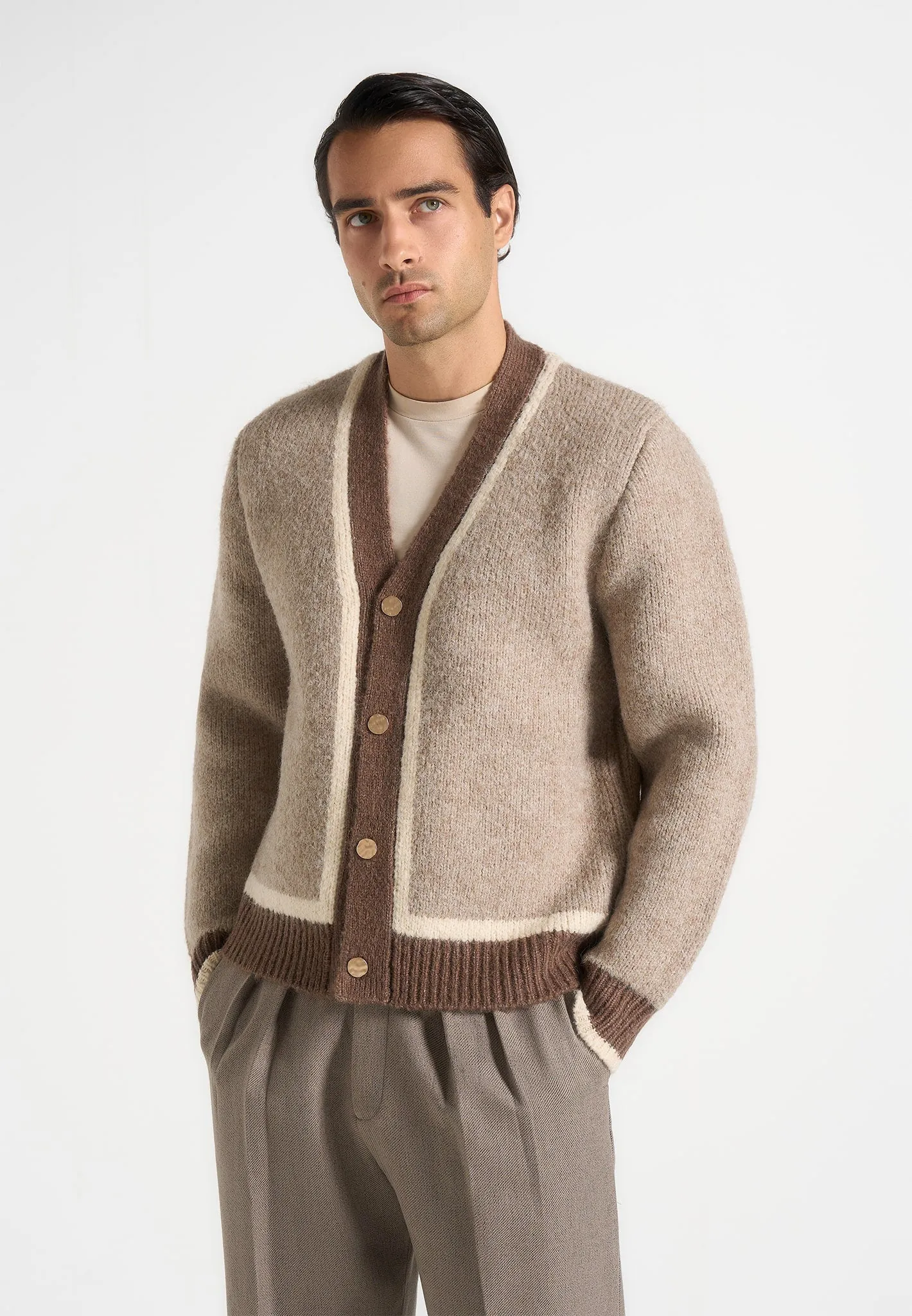 Elon - Wool Knit Contrast Cardigan - Beige sold by Maniere De Voir product image thumbnail 2