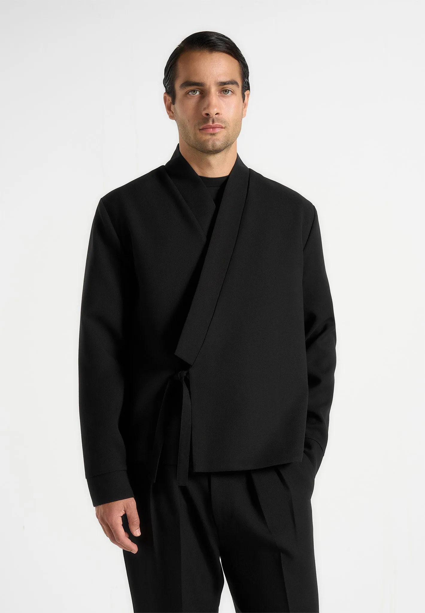 Robin - Textured Kimono Wrap Jacket - Black sold by Maniere De Voir product image thumbnail 2