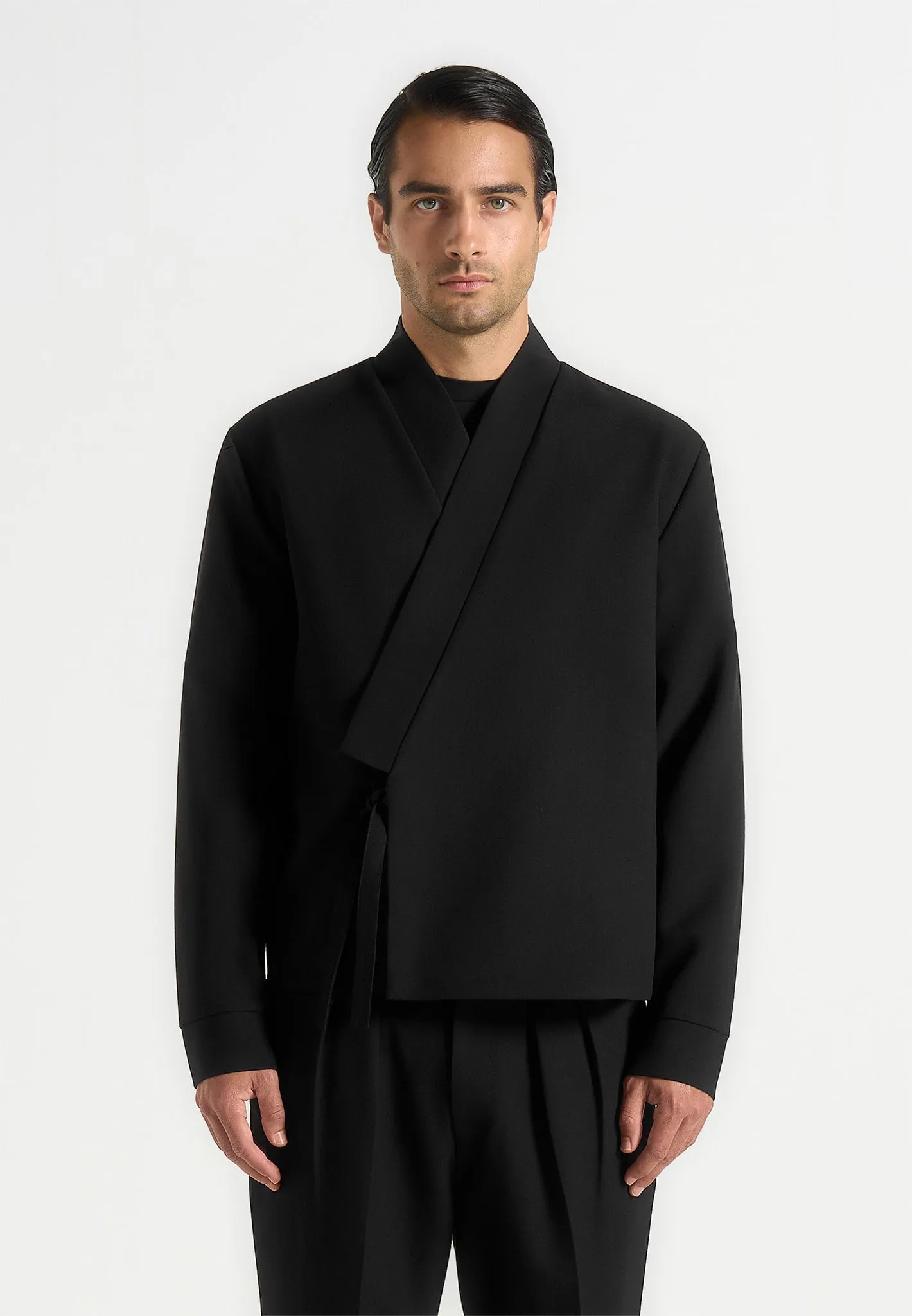 Robin - Textured Kimono Wrap Jacket - Black sold by Maniere De Voir product image thumbnail 4