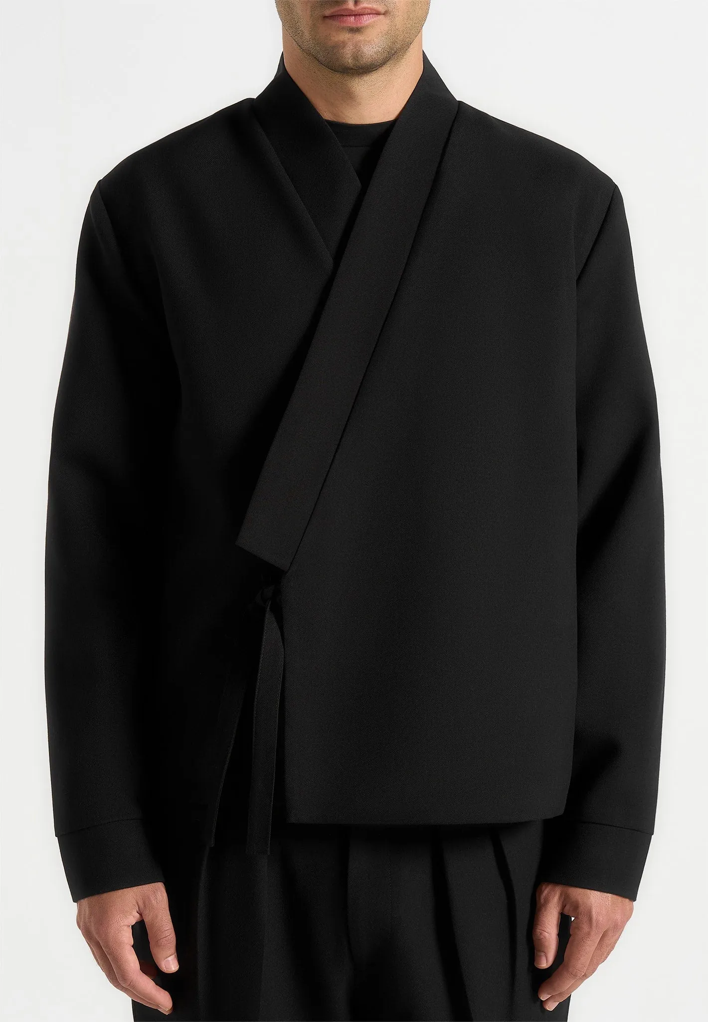 Robin - Textured Kimono Wrap Jacket - Black sold by Maniere De Voir product image thumbnail 3