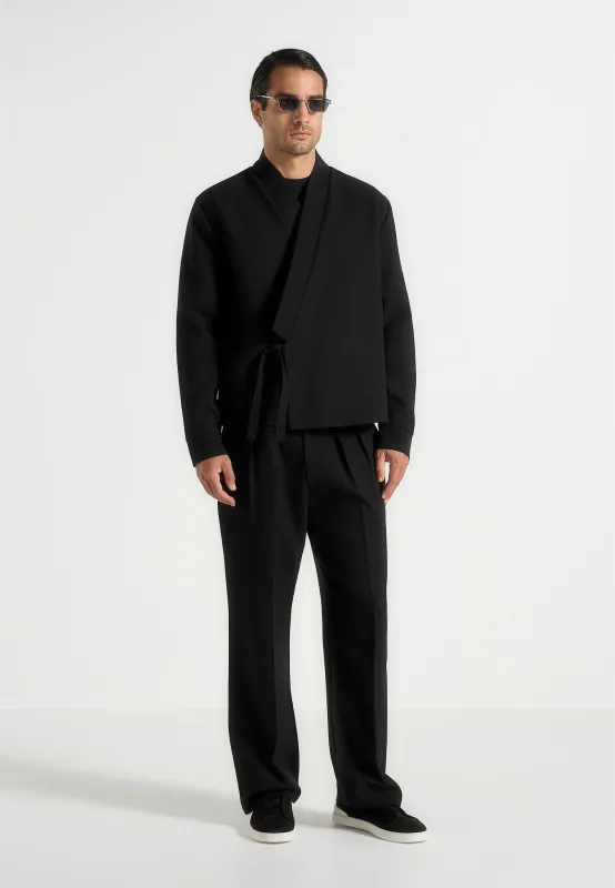 Robin - Textured Kimono Wrap Jacket - Black sold by Maniere De Voir