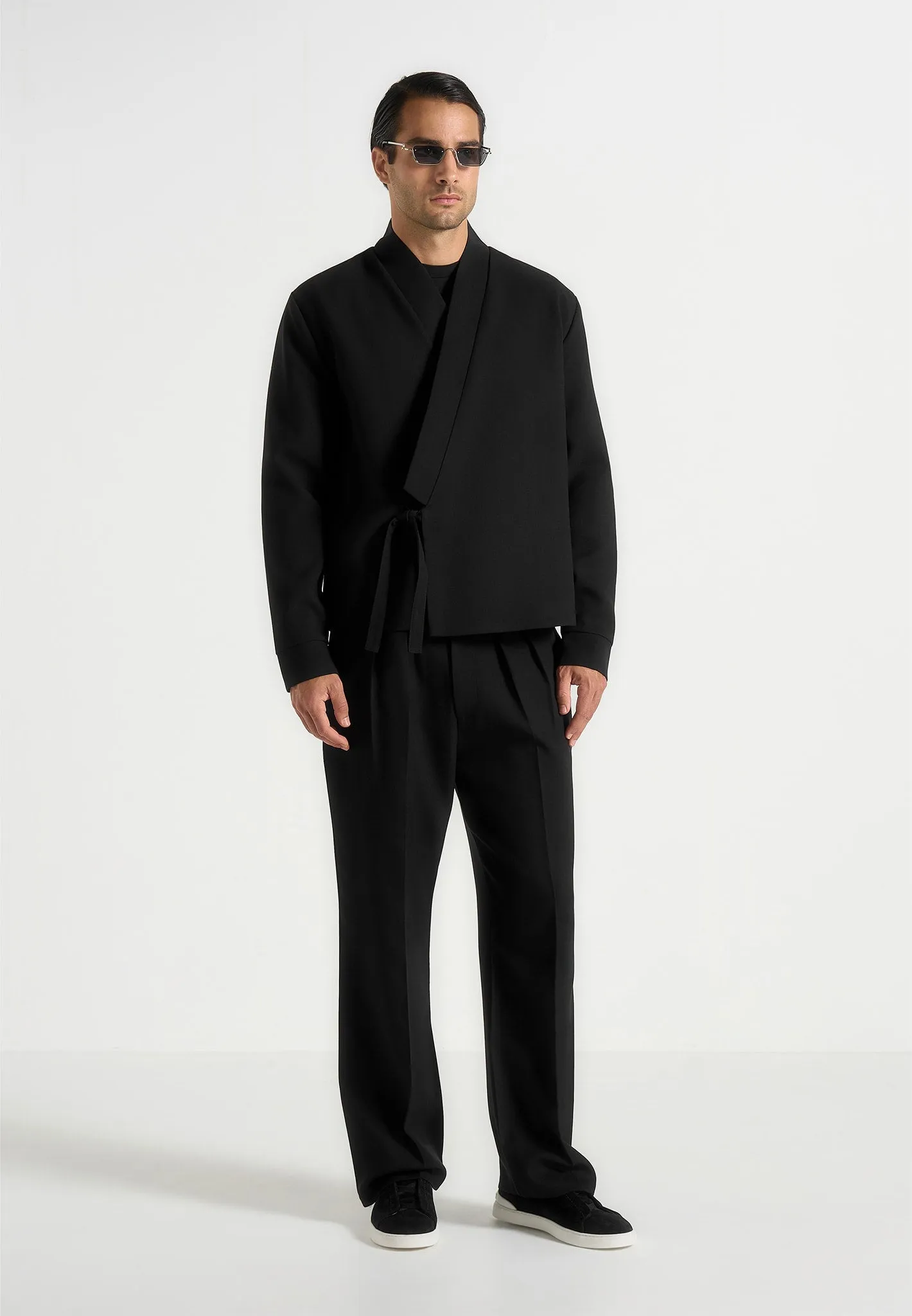 Robin - Textured Kimono Wrap Jacket - Black sold by Maniere De Voir