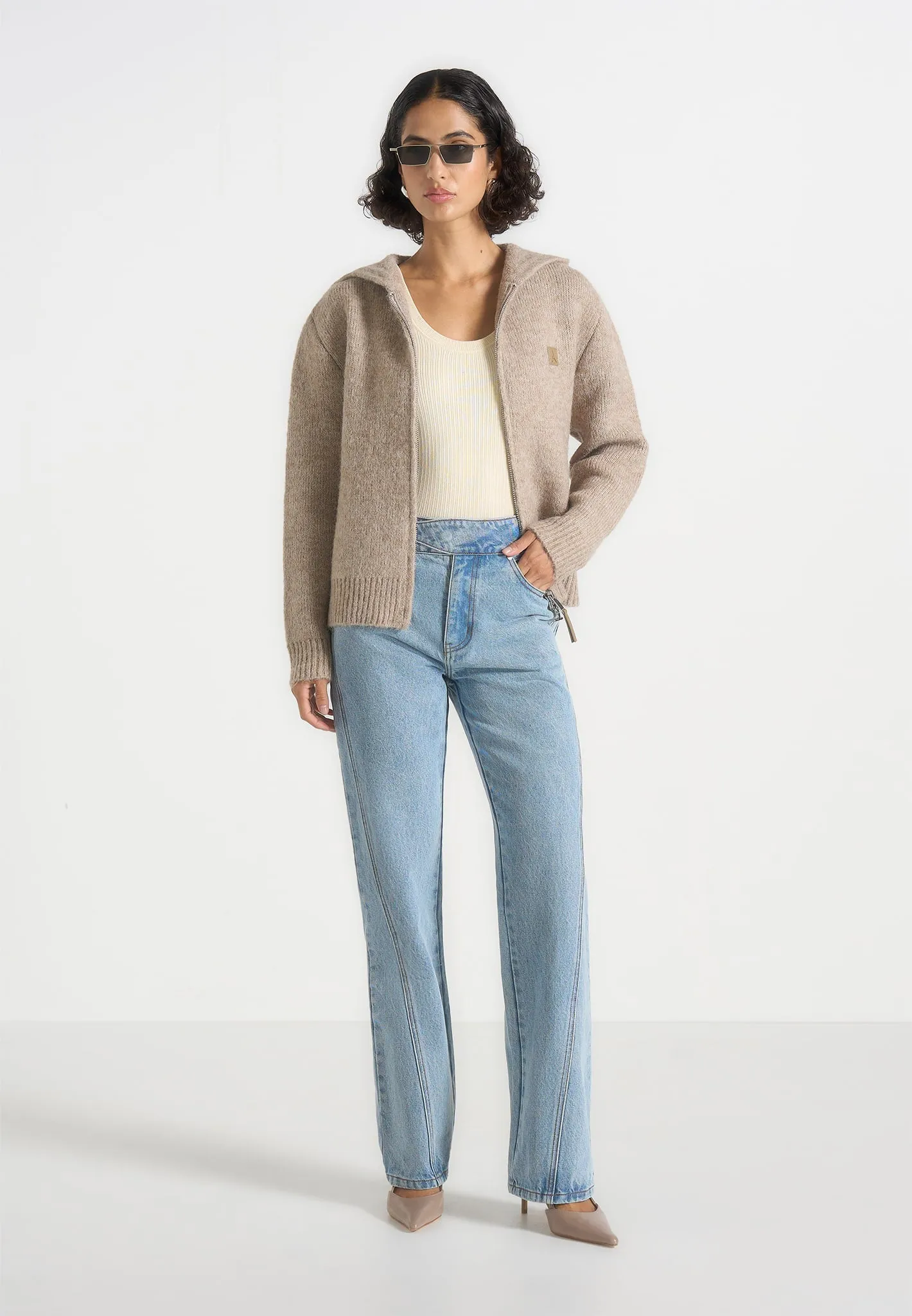 Billie - Unisex Brushed Wool Zip Hoodie - Beige sold by Maniere De Voir product image thumbnail 3