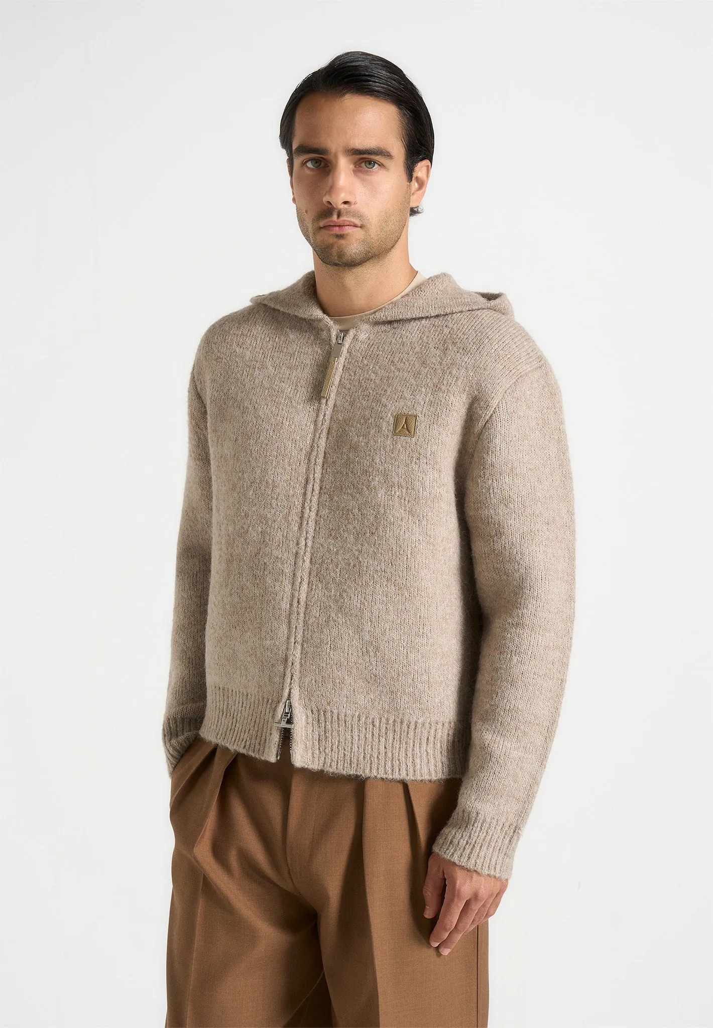 Billie - Unisex Brushed Wool Zip Hoodie - Beige sold by Maniere De Voir product image thumbnail 4
