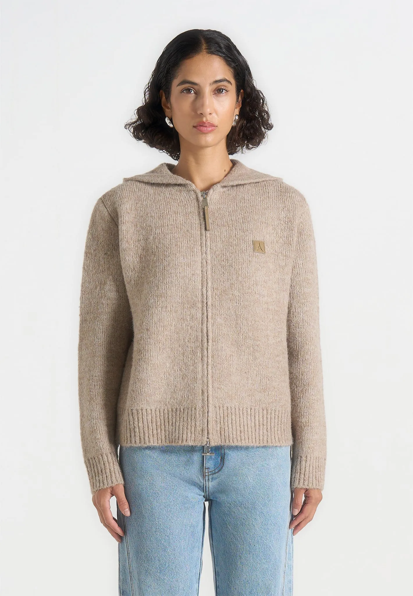 Billie - Unisex Brushed Wool Zip Hoodie - Beige sold by Maniere De Voir product image thumbnail 5