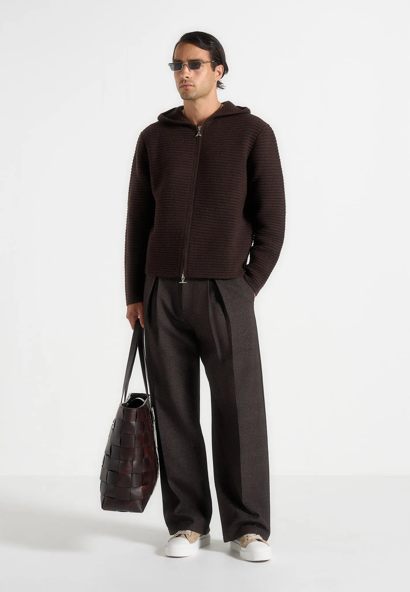 Eden - Unisex Ribbed Knit Zip Up Hoodie - Brown sold by Maniere De Voir product image thumbnail 2