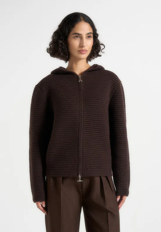 Eden - Unisex Ribbed Knit Zip Up Hoodie - Brown sold by Maniere De Voir