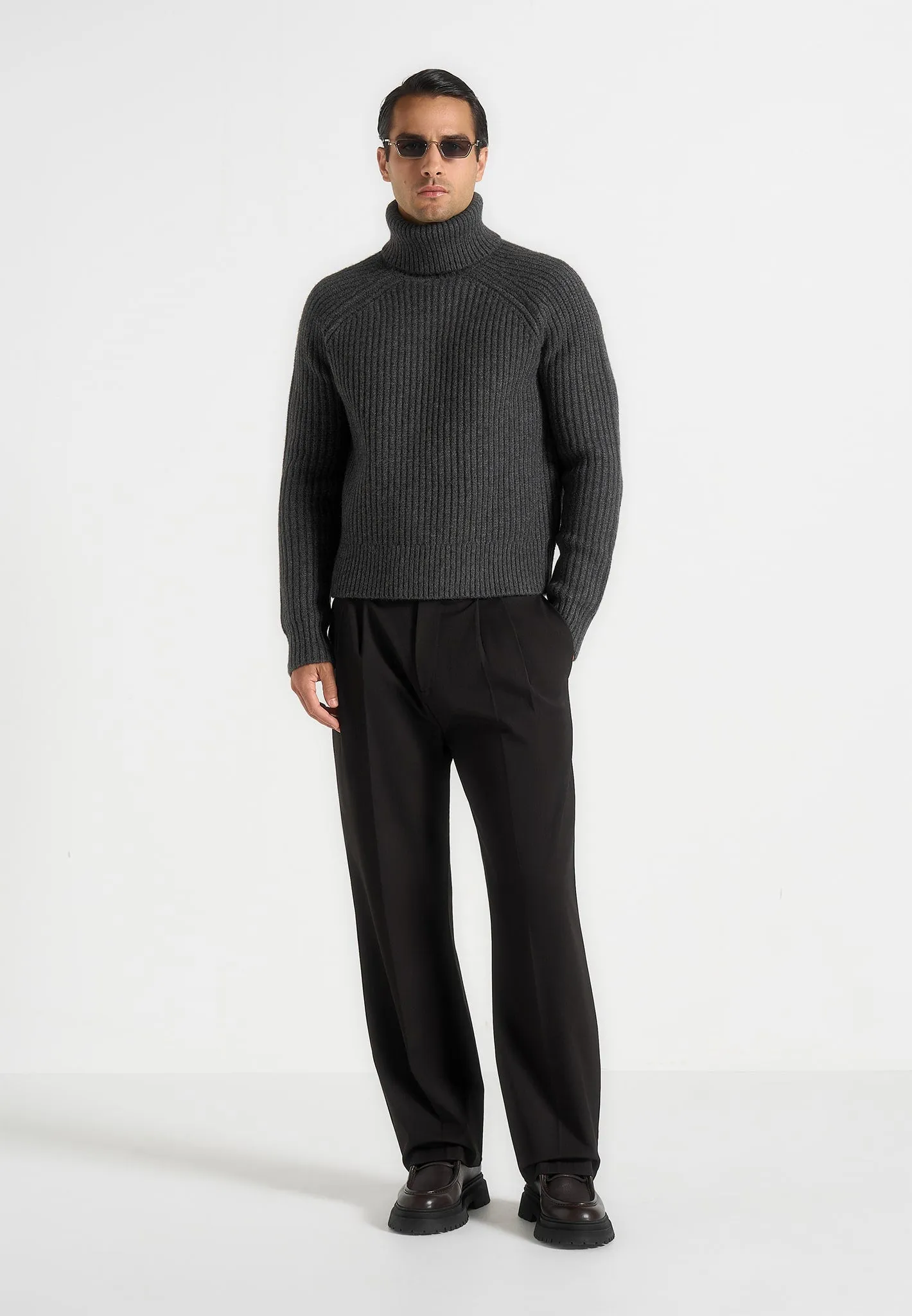 Rudy - Roll Neck Chunky Knit Jumper - Grey sold by Maniere De Voir