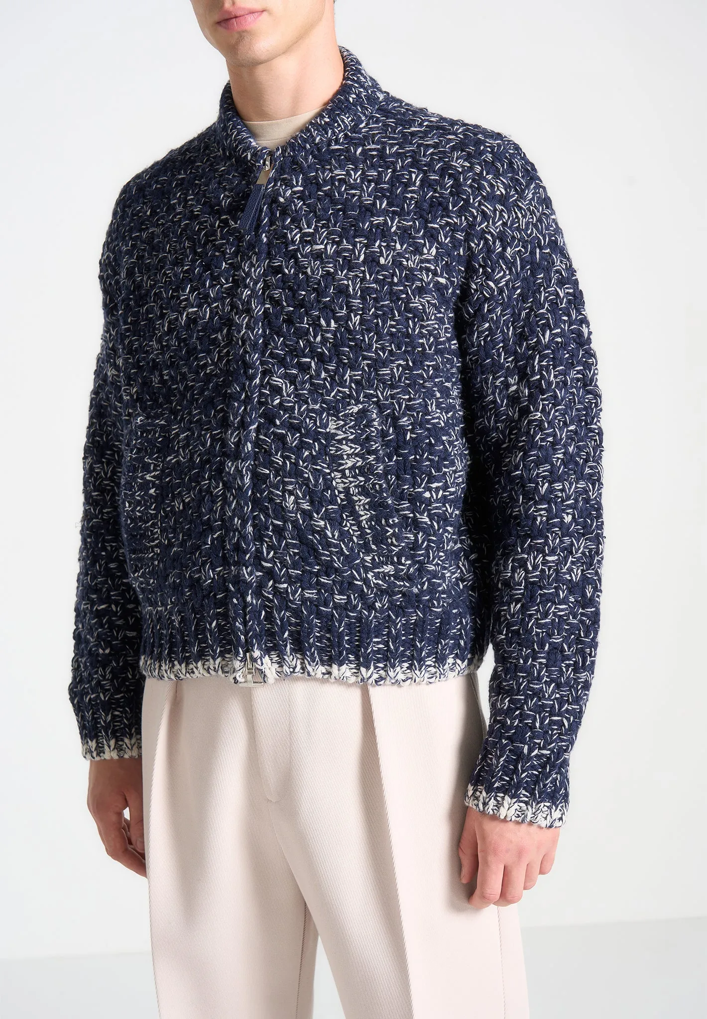 Darel - Speckled Knit Bomber Jacket - Navy sold by Maniere De Voir product image thumbnail 4