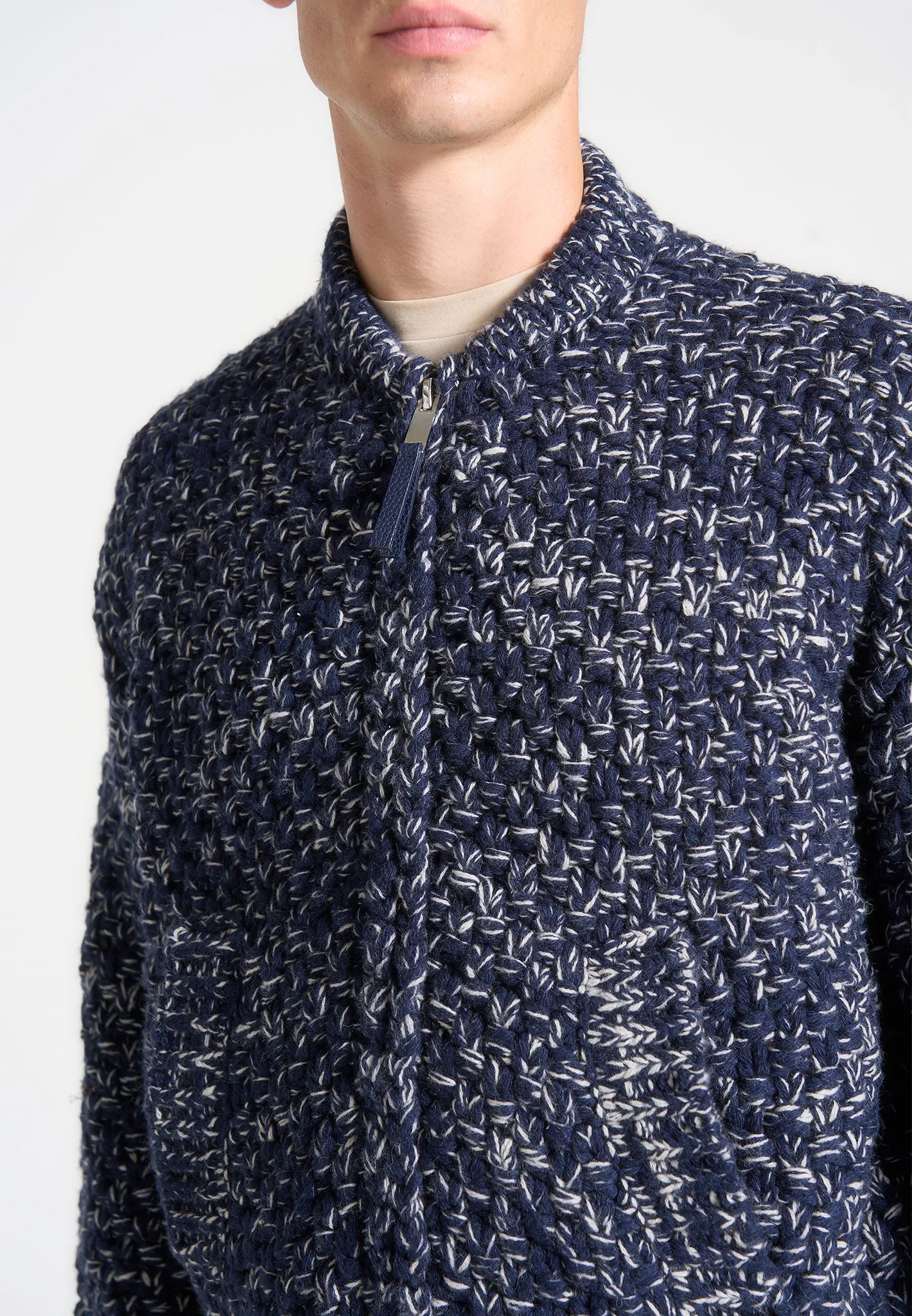 Darel - Speckled Knit Bomber Jacket - Navy sold by Maniere De Voir product image thumbnail 2