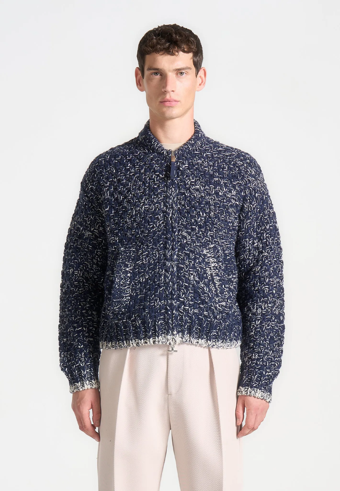 Darel - Speckled Knit Bomber Jacket - Navy sold by Maniere De Voir product image thumbnail 3