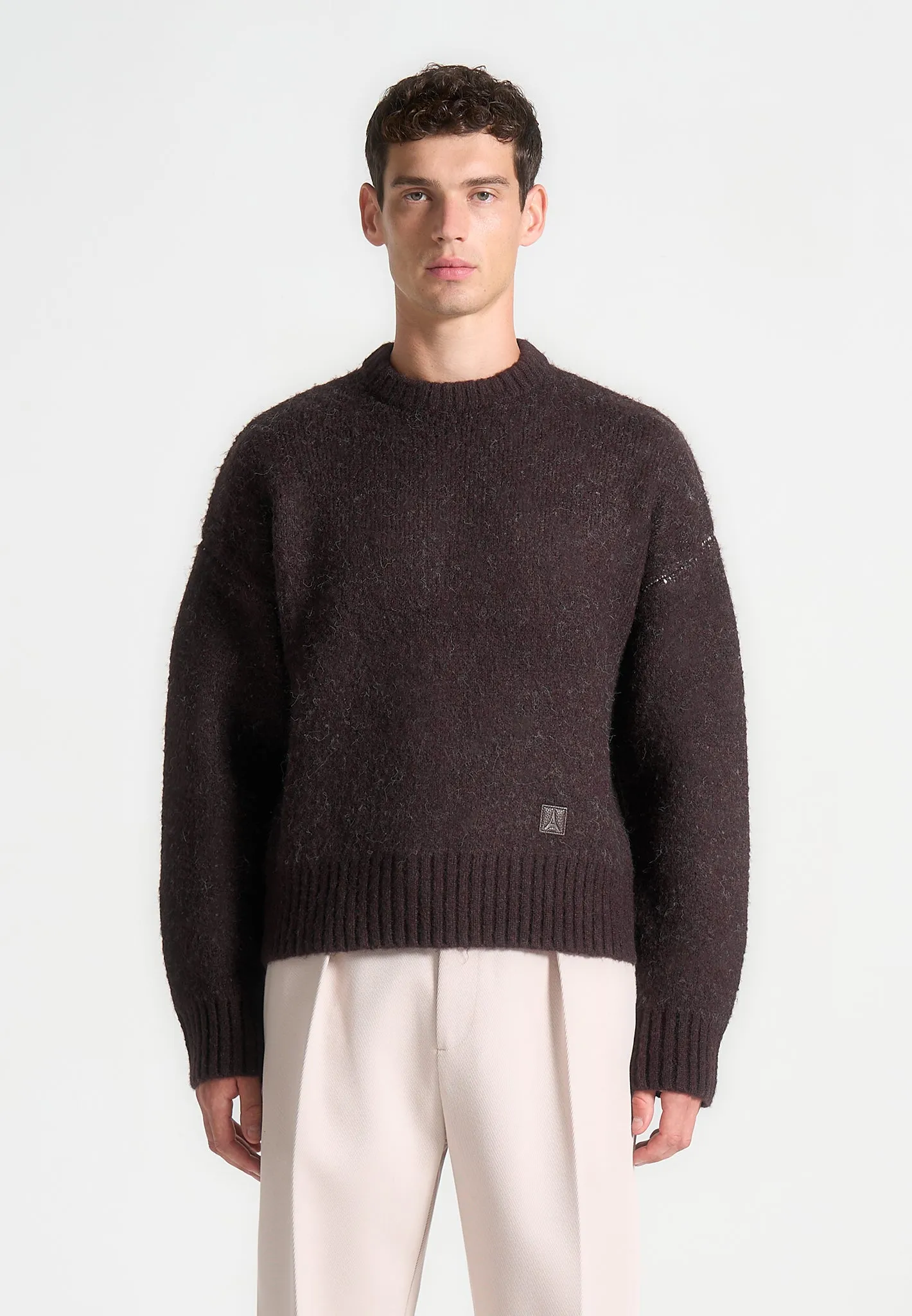 Kamil - Art Slogan Brushed Wool Knit Jumper - Brown sold by Maniere De Voir product image thumbnail 4