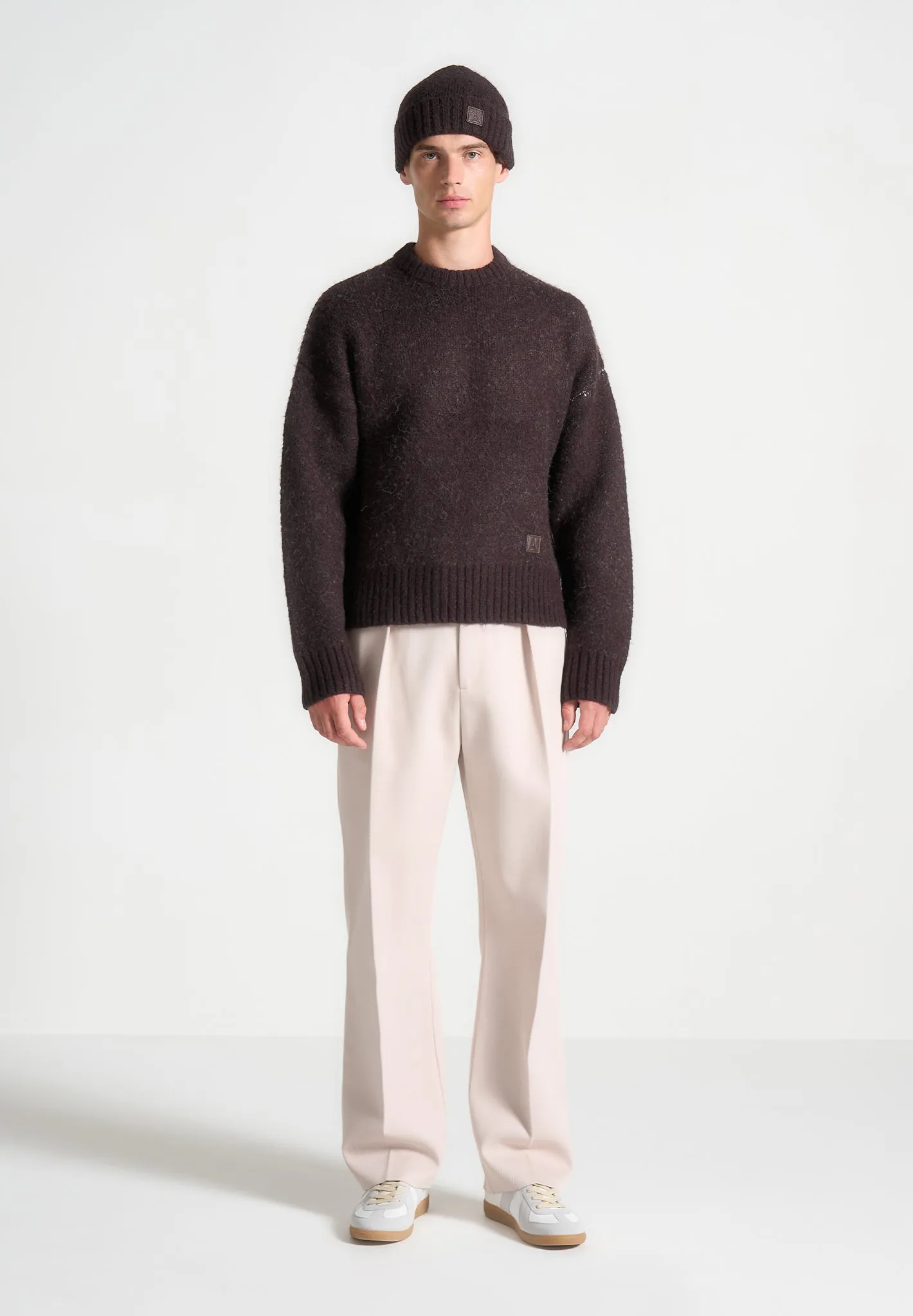 Kamil - Art Slogan Brushed Wool Knit Jumper - Brown sold by Maniere De Voir product image thumbnail 3