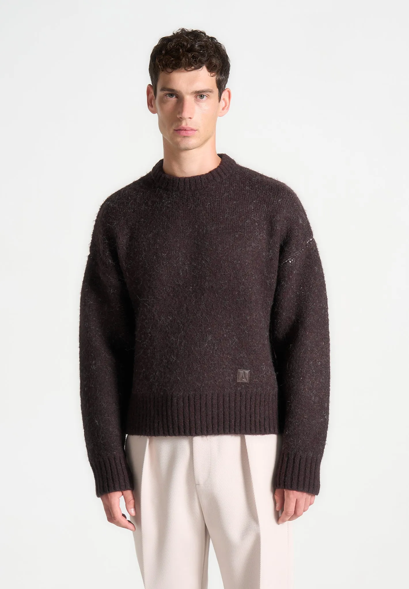 Kamil - Art Slogan Brushed Wool Knit Jumper - Brown sold by Maniere De Voir product image thumbnail 5