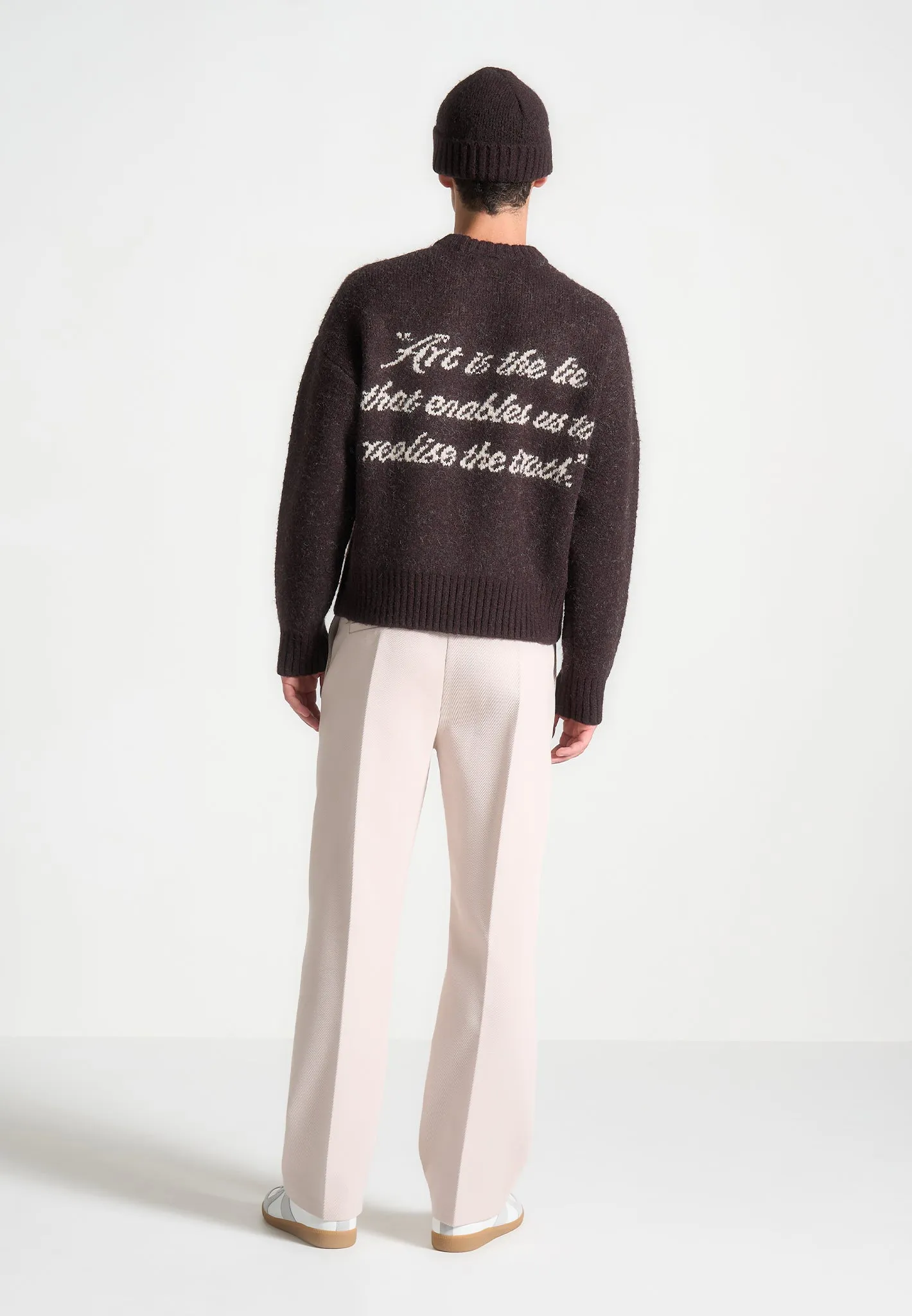 Kamil - Art Slogan Brushed Wool Knit Jumper - Brown sold by Maniere De Voir