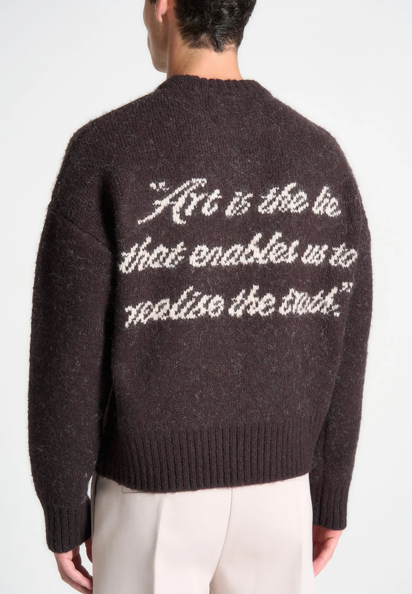 Kamil - Art Slogan Brushed Wool Knit Jumper - Brown sold by Maniere De Voir product image thumbnail 2