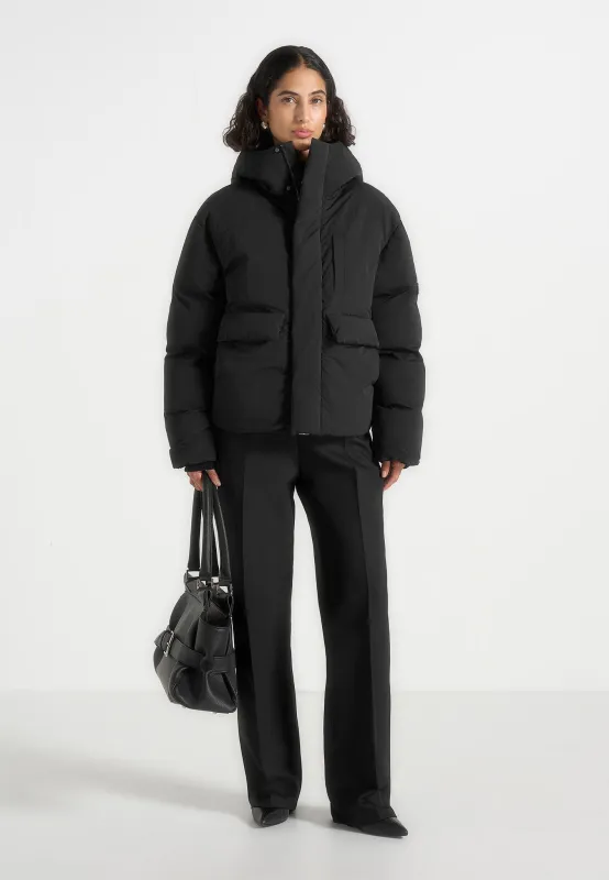 Casey - Unisex Minimal Raglan Puffer Jacket - Black sold by Maniere De Voir