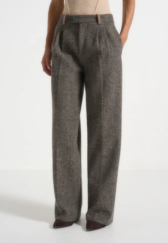 Julie - Herringbone Wool Twin Pleat Trousers - Grey sold by Maniere De Voir