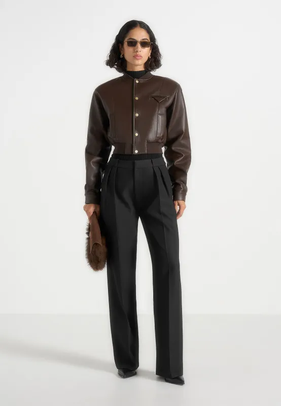 Zina - Leather Wide Shoulder Bomber Jacket - Brown sold by Maniere De Voir