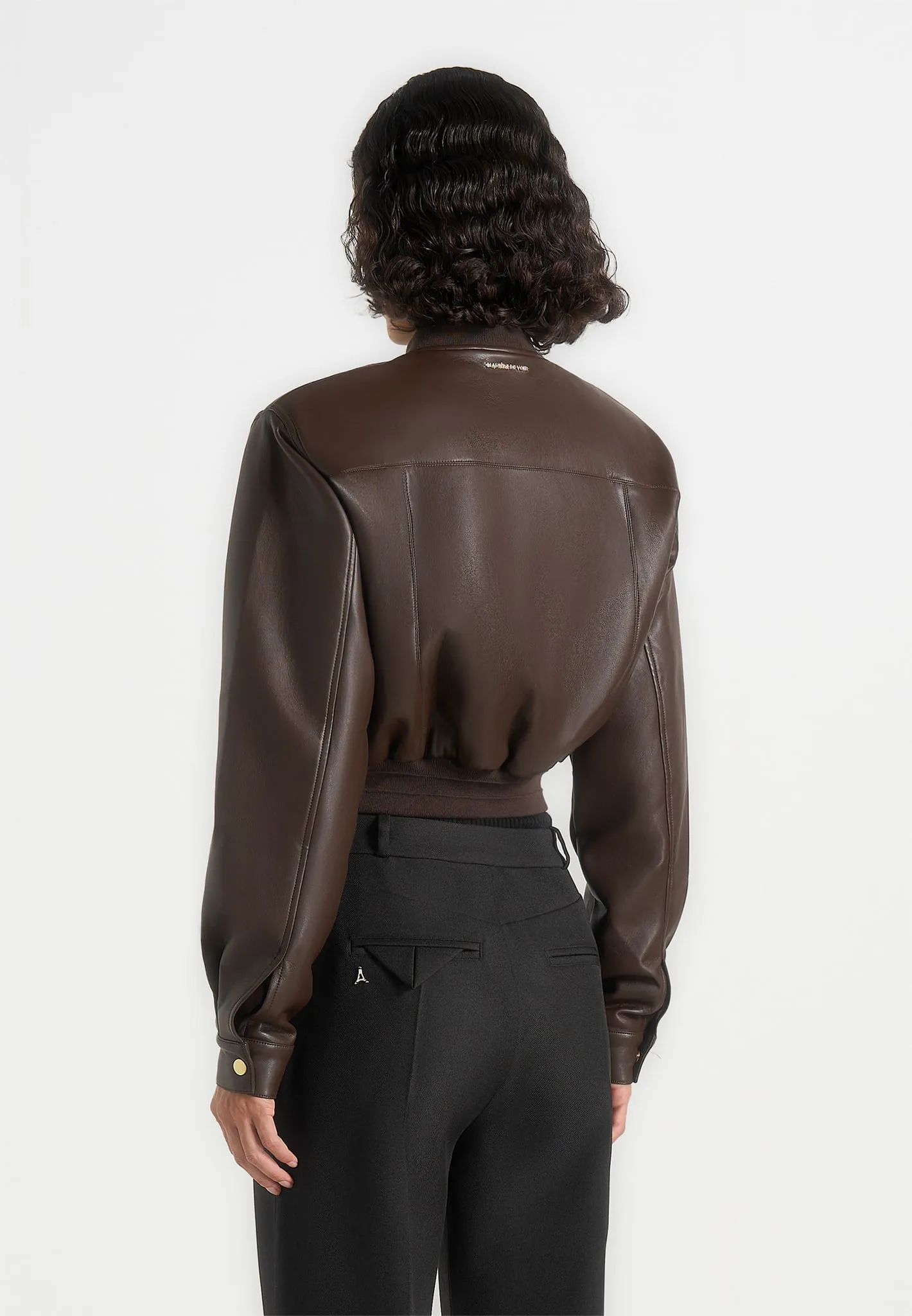 Zina - Leather Wide Shoulder Bomber Jacket - Brown sold by Maniere De Voir product image thumbnail 5