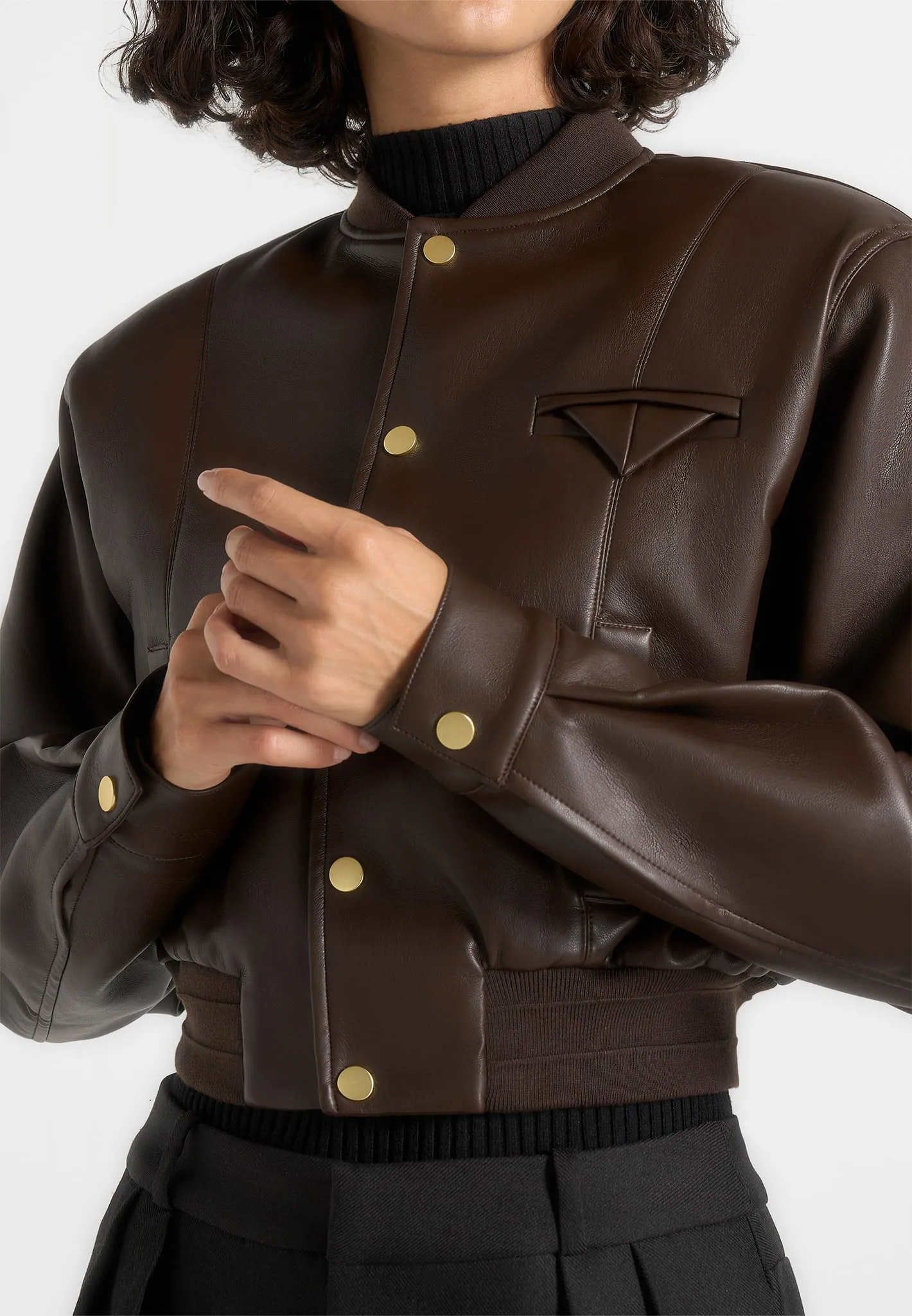 Zina - Leather Wide Shoulder Bomber Jacket - Brown sold by Maniere De Voir product image thumbnail 2