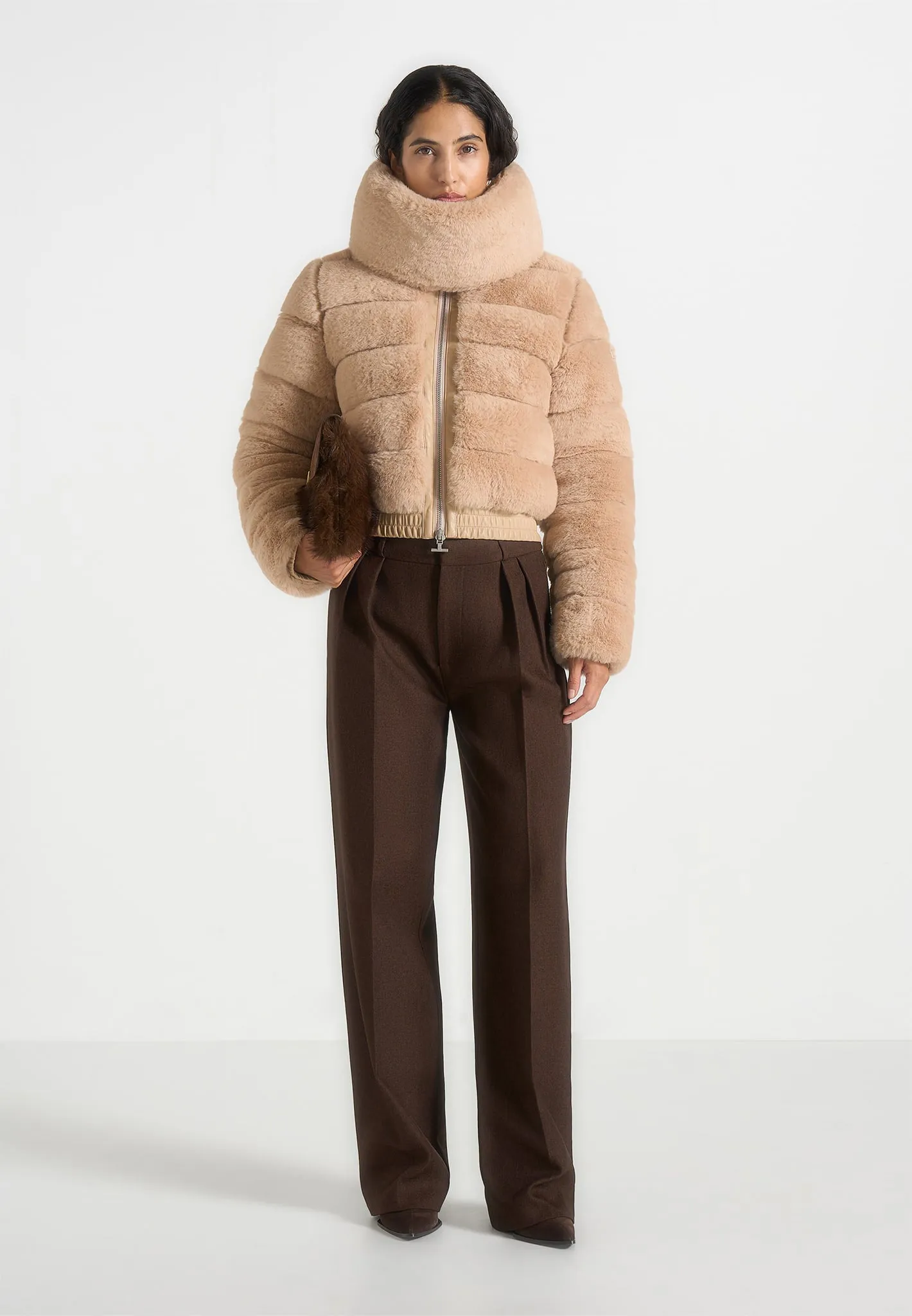 Ama - Plush Ribbed Jacket with Neck Scarf - Beige sold by Maniere De Voir product image thumbnail 2