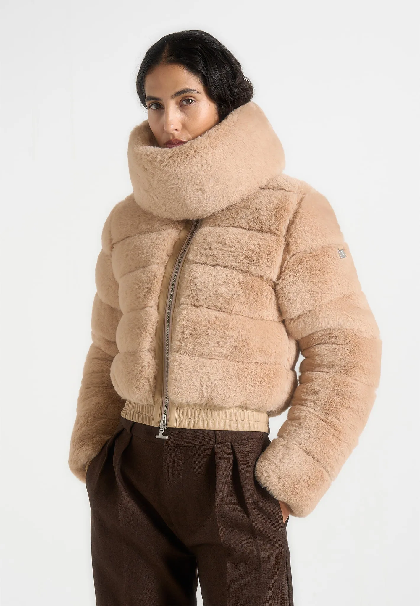 Ama - Plush Ribbed Jacket with Neck Scarf - Beige sold by Maniere De Voir product image thumbnail 4
