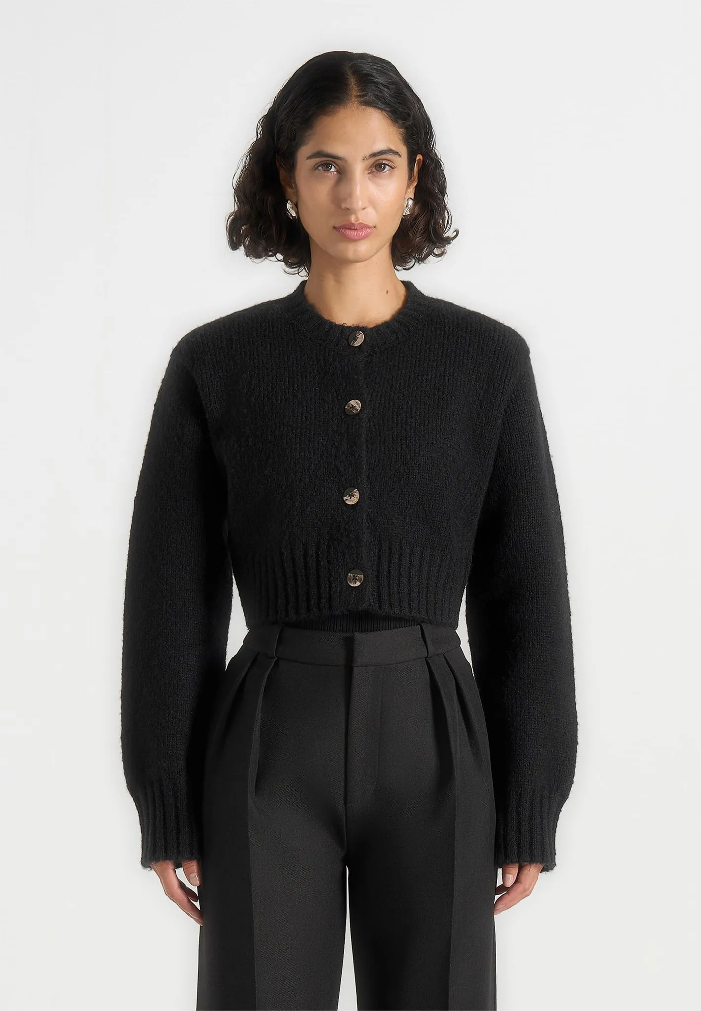 Caren - Brushed Wool Knit Cardigan - Black sold by Maniere De Voir