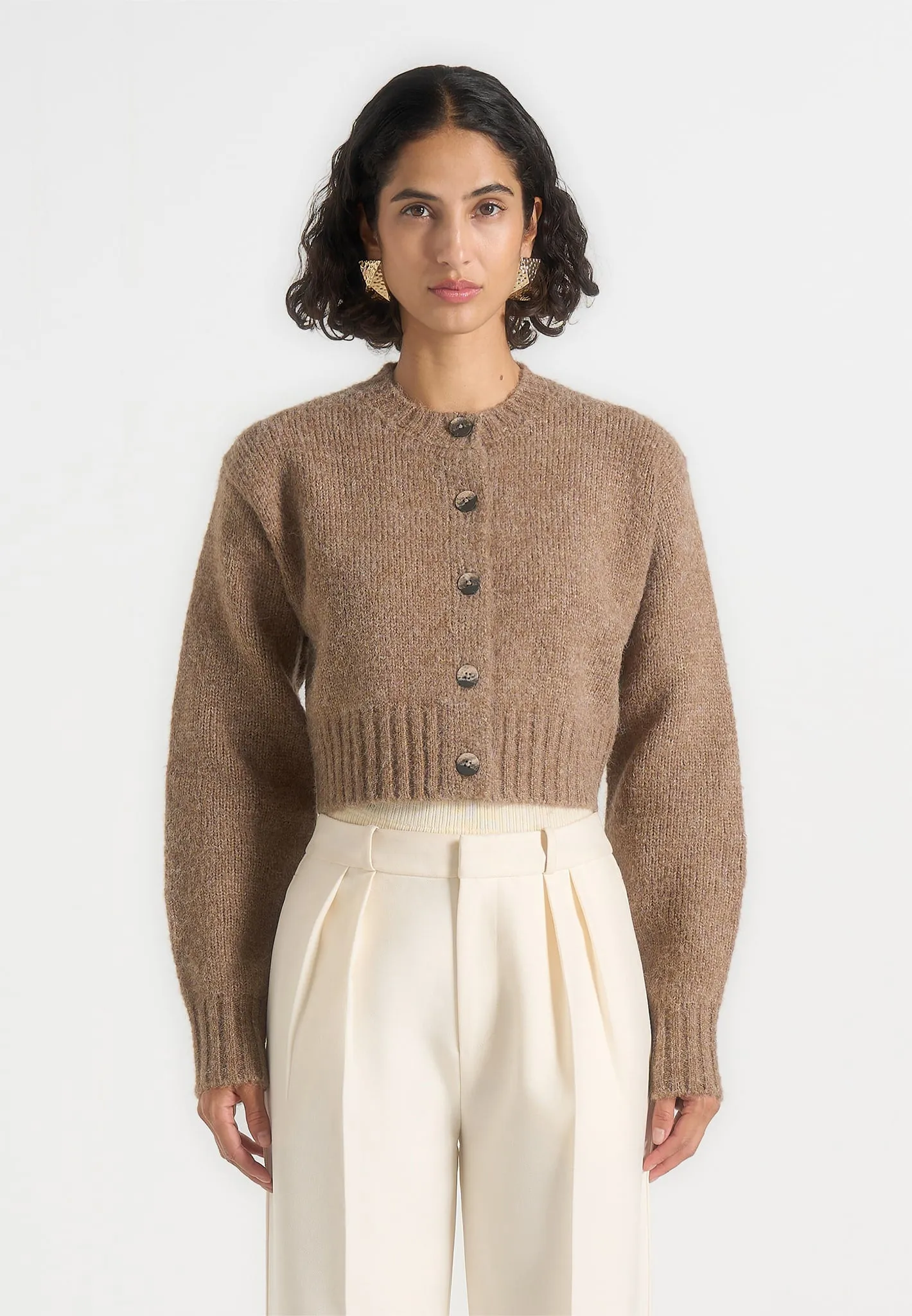 Caren - Brushed Wool Knit Cardigan - Beige sold by Maniere De Voir