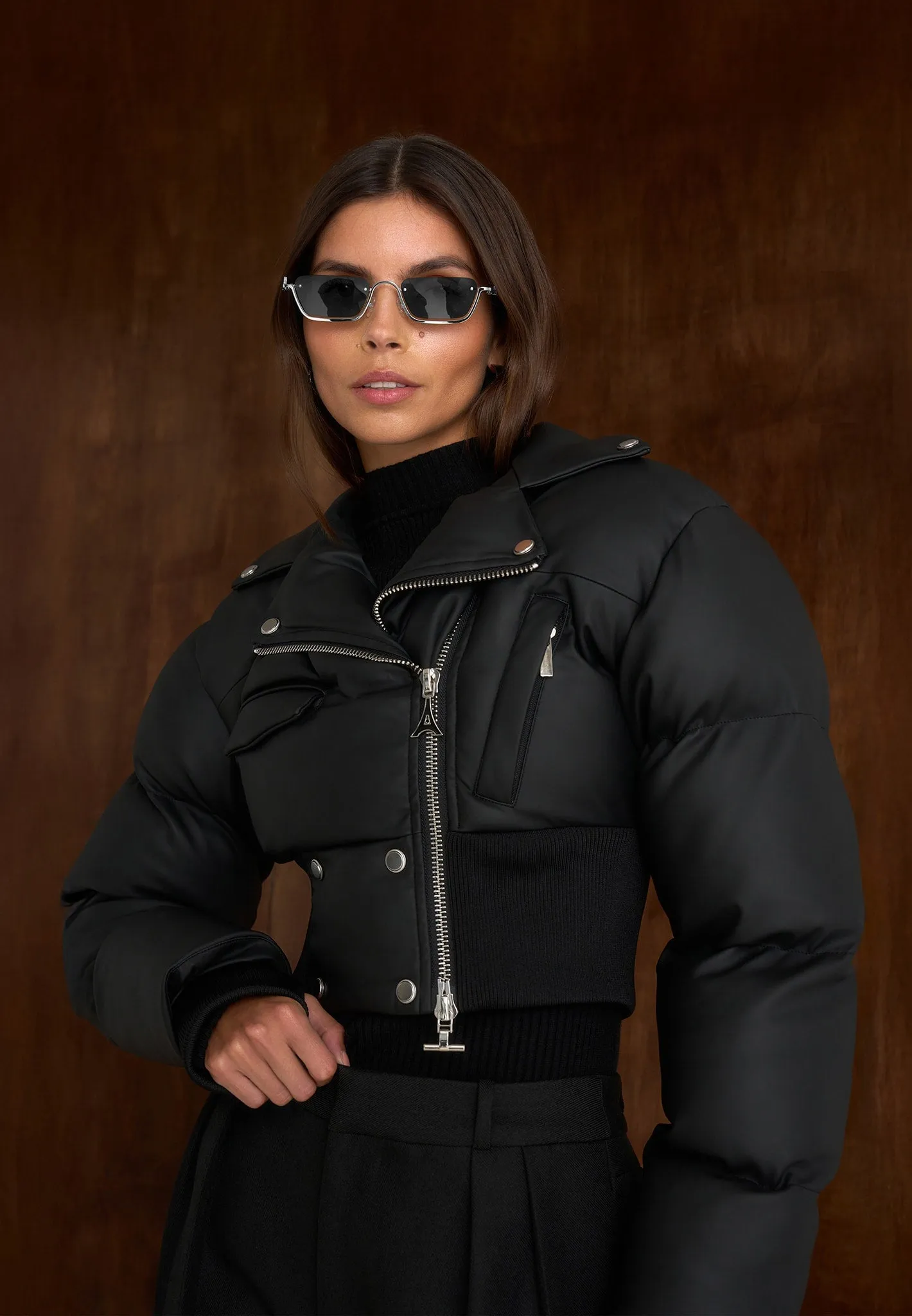 Dalya - Matte Cropped Biker Puffer Jacket - Black sold by Maniere De Voir product image thumbnail 3