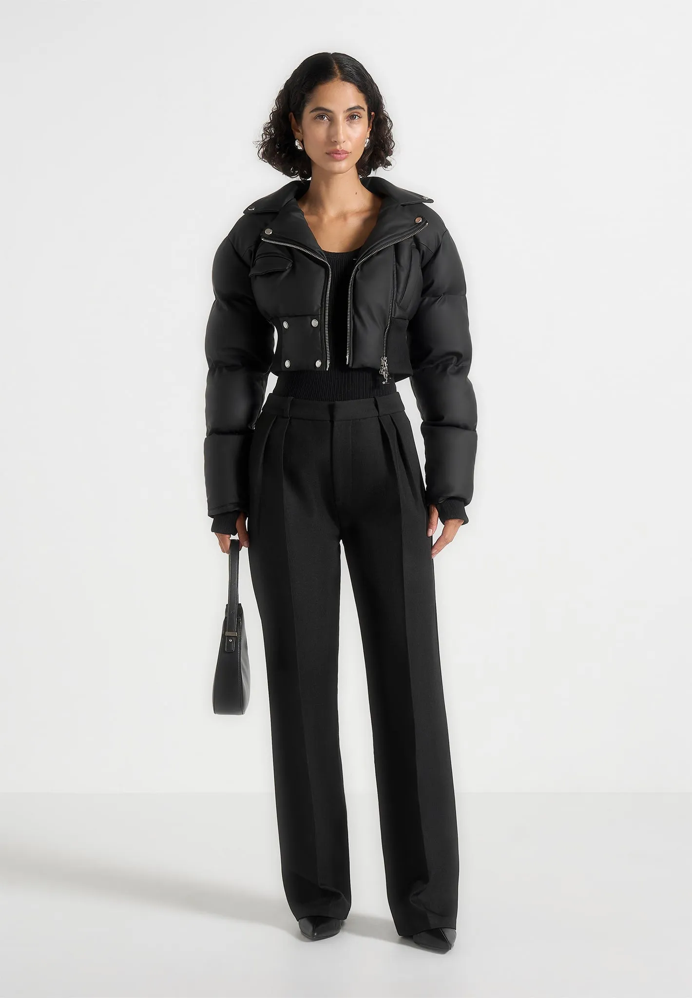 Dalya - Matte Cropped Biker Puffer Jacket - Black sold by Maniere De Voir product image thumbnail 2
