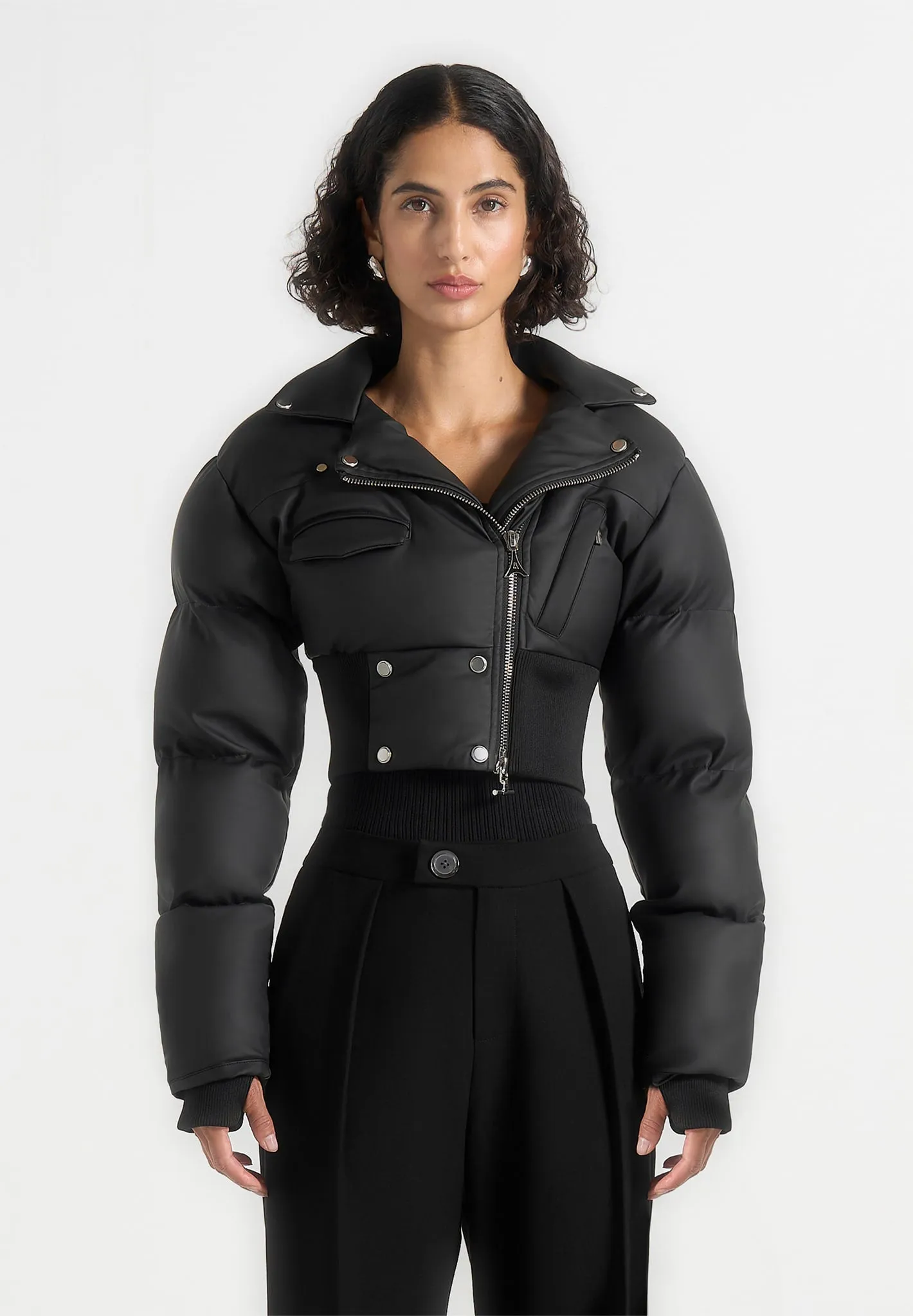 Dalya - Matte Cropped Biker Puffer Jacket - Black sold by Maniere De Voir