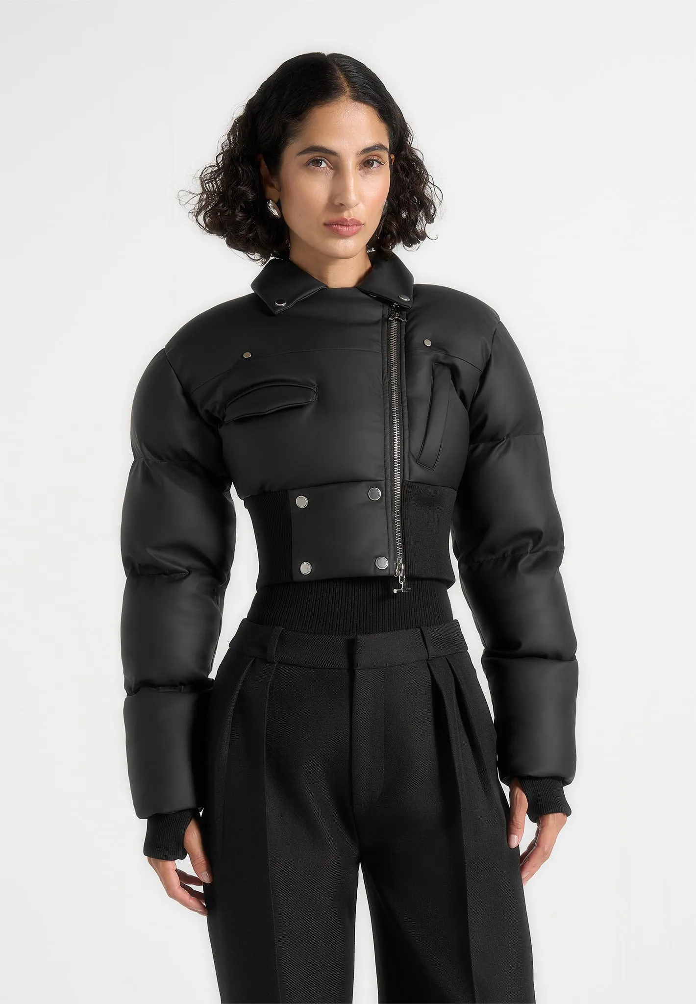 Dalya - Matte Cropped Biker Puffer Jacket - Black sold by Maniere De Voir product image thumbnail 4