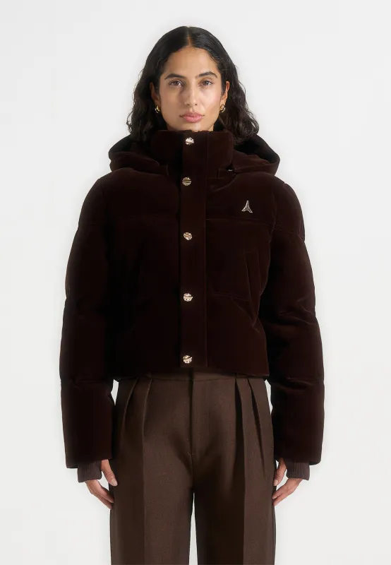 Maéva - Velvet Cropped Puffer Jacket - Brown sold by Maniere De Voir