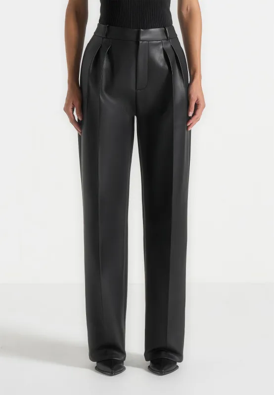 Julie - Leather Twin Pleat Trousers - Black sold by Maniere De Voir